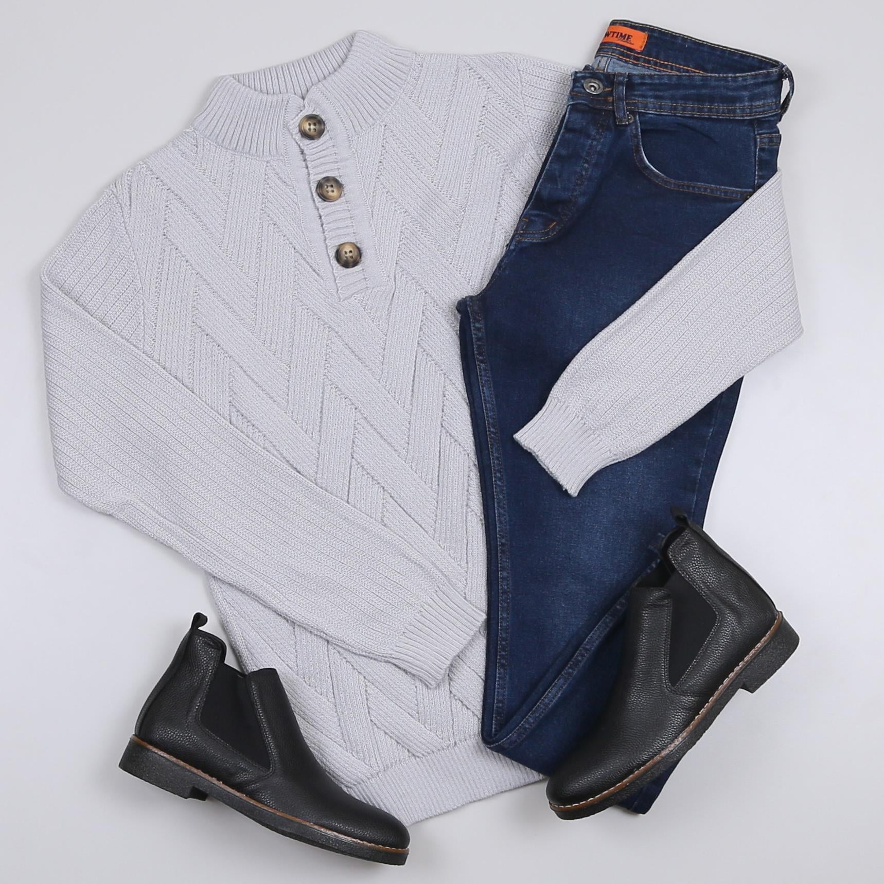 Gri Triko Kazak Kot Pantolon Bot Kombini