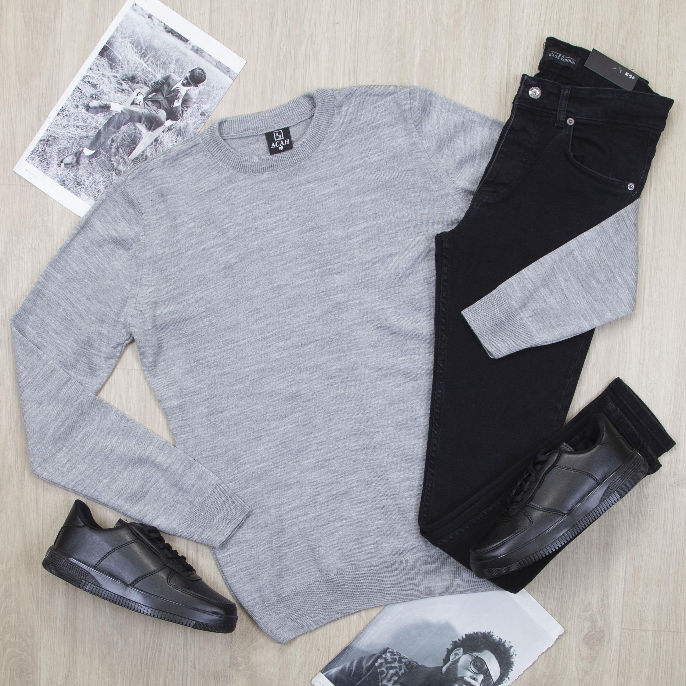 Gri Triko Kazak Pantolon Ayakkabı Kombin