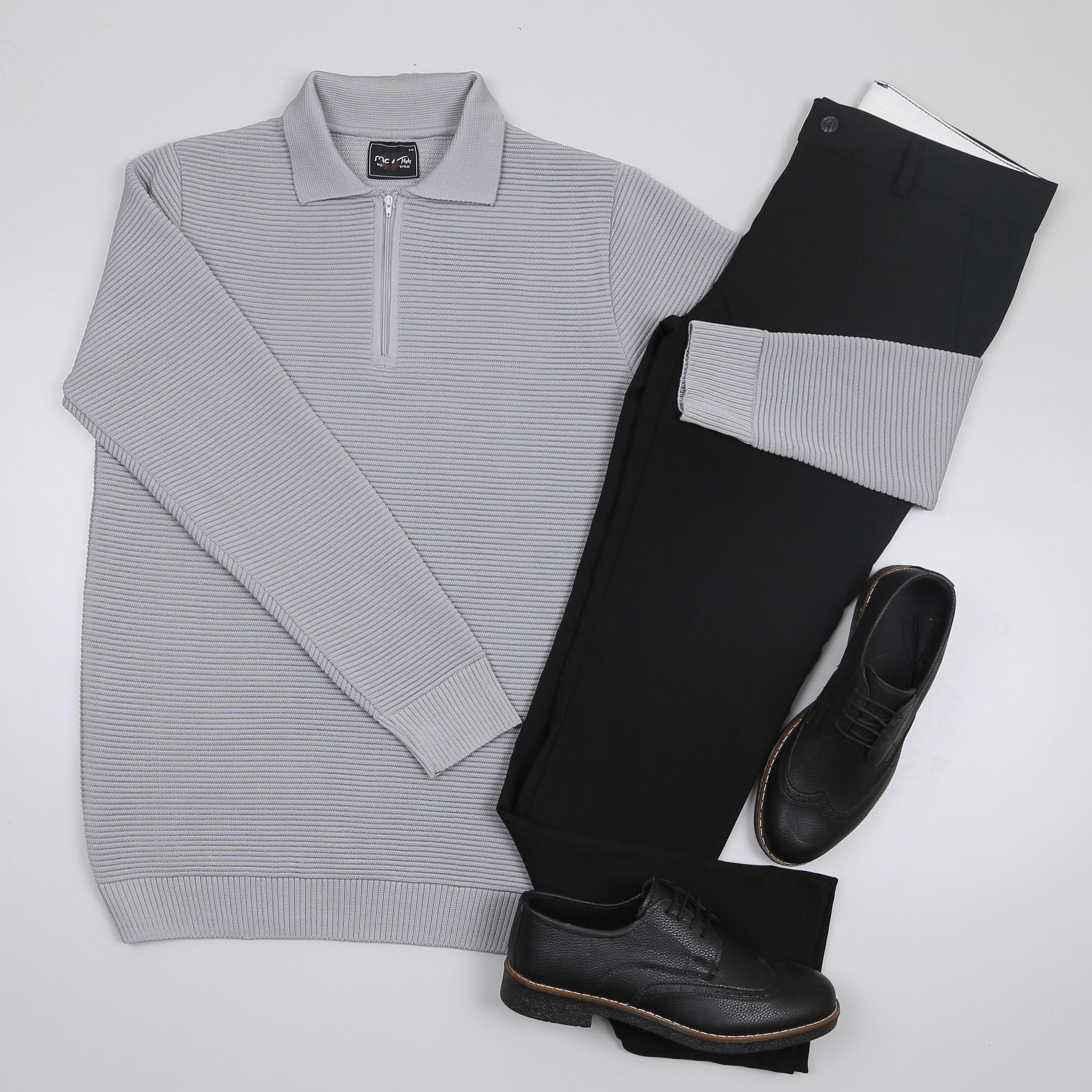 Gri triko Kazak Siyah kumaş Pantolon