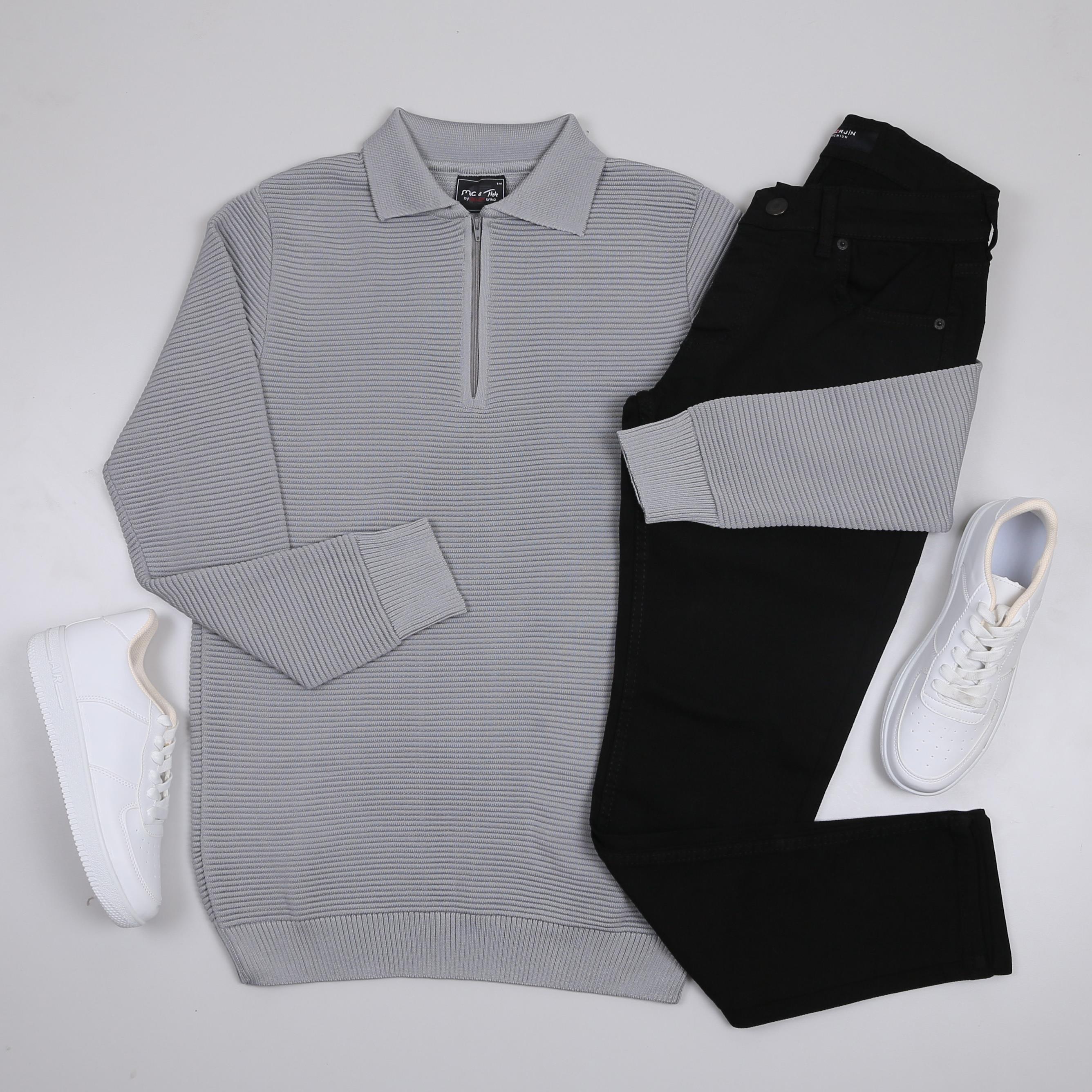 gri  triko polo yaka kombini