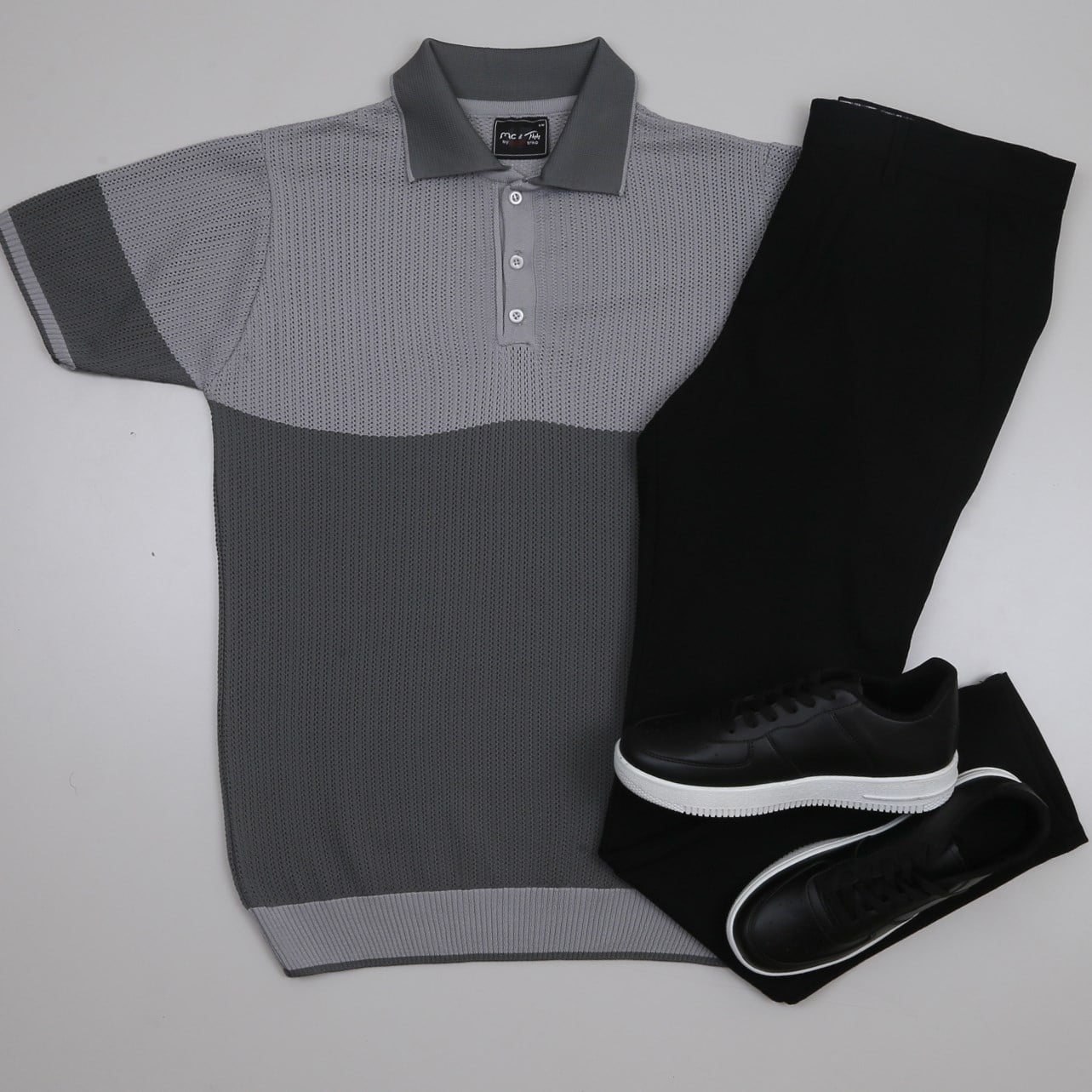 Gri Triko Polo Yaka Tişört Pantolon Kombini Erkek | Slim Fit Şık Günlük Set