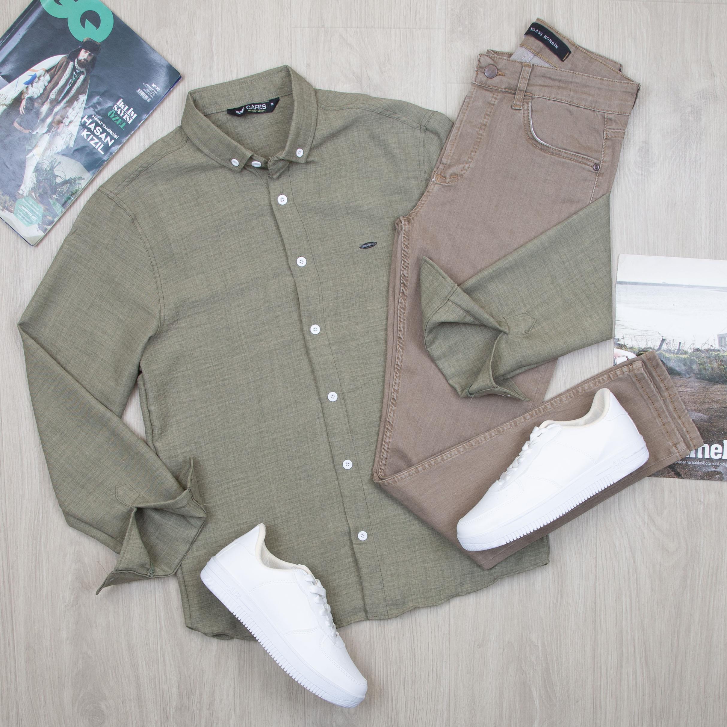 Haki Gömlek Pantolon Ayakkabı Kombin