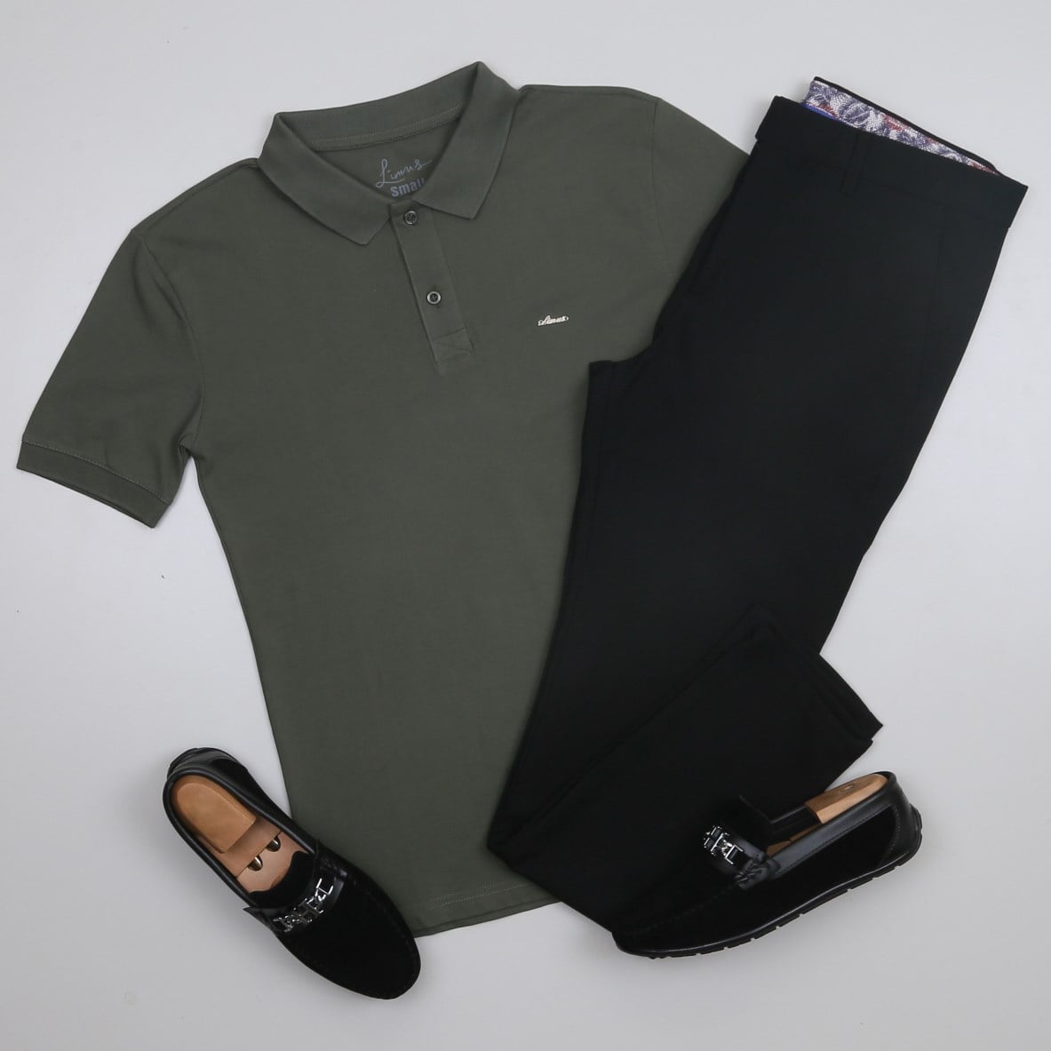 Haki Polo Yaka Tişört Kumaş Pantolon Kombini Erkek | Slim Fit Şık Günlük Set