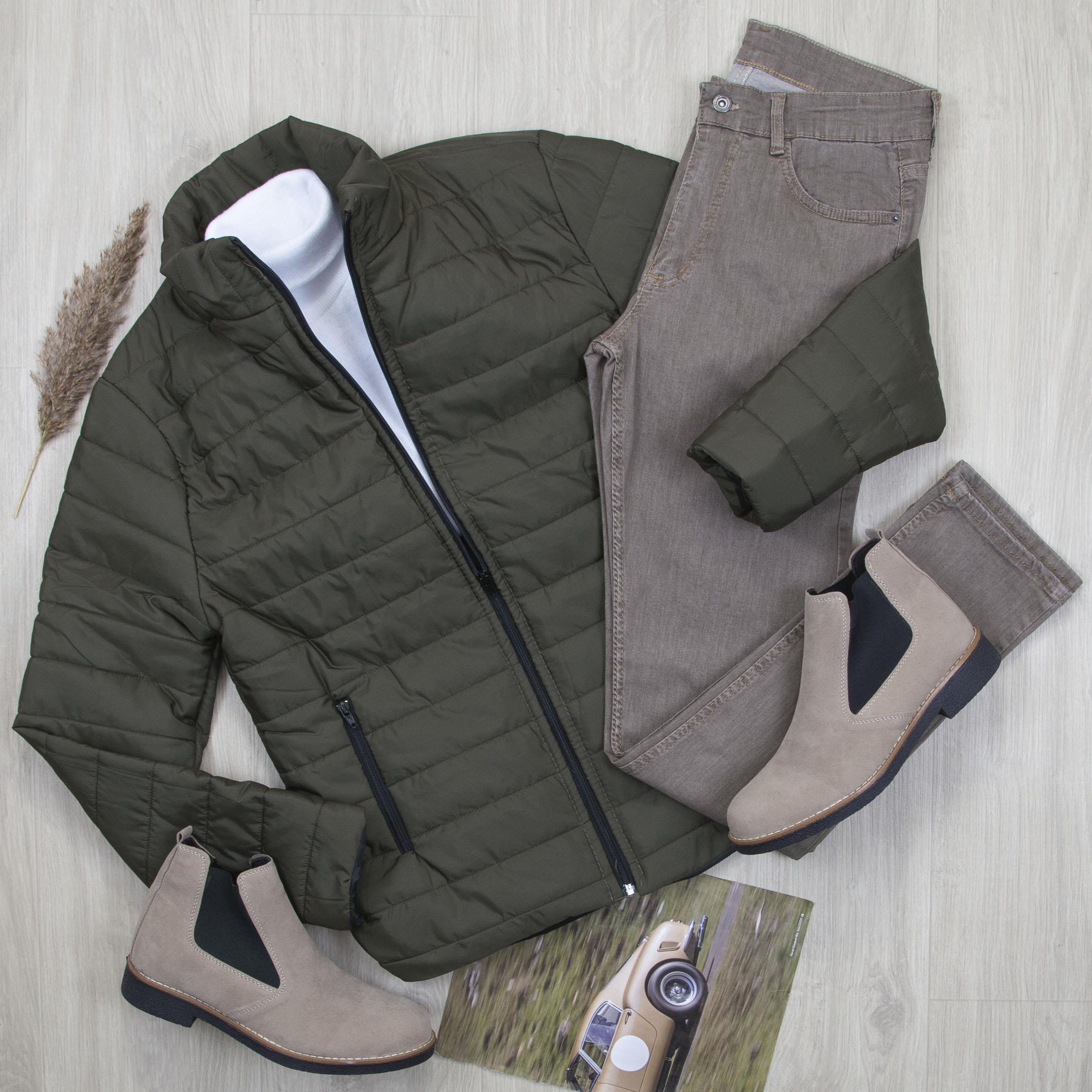 Haki Şişme Mont Boğazlı Body Pantolon Bot Kombin