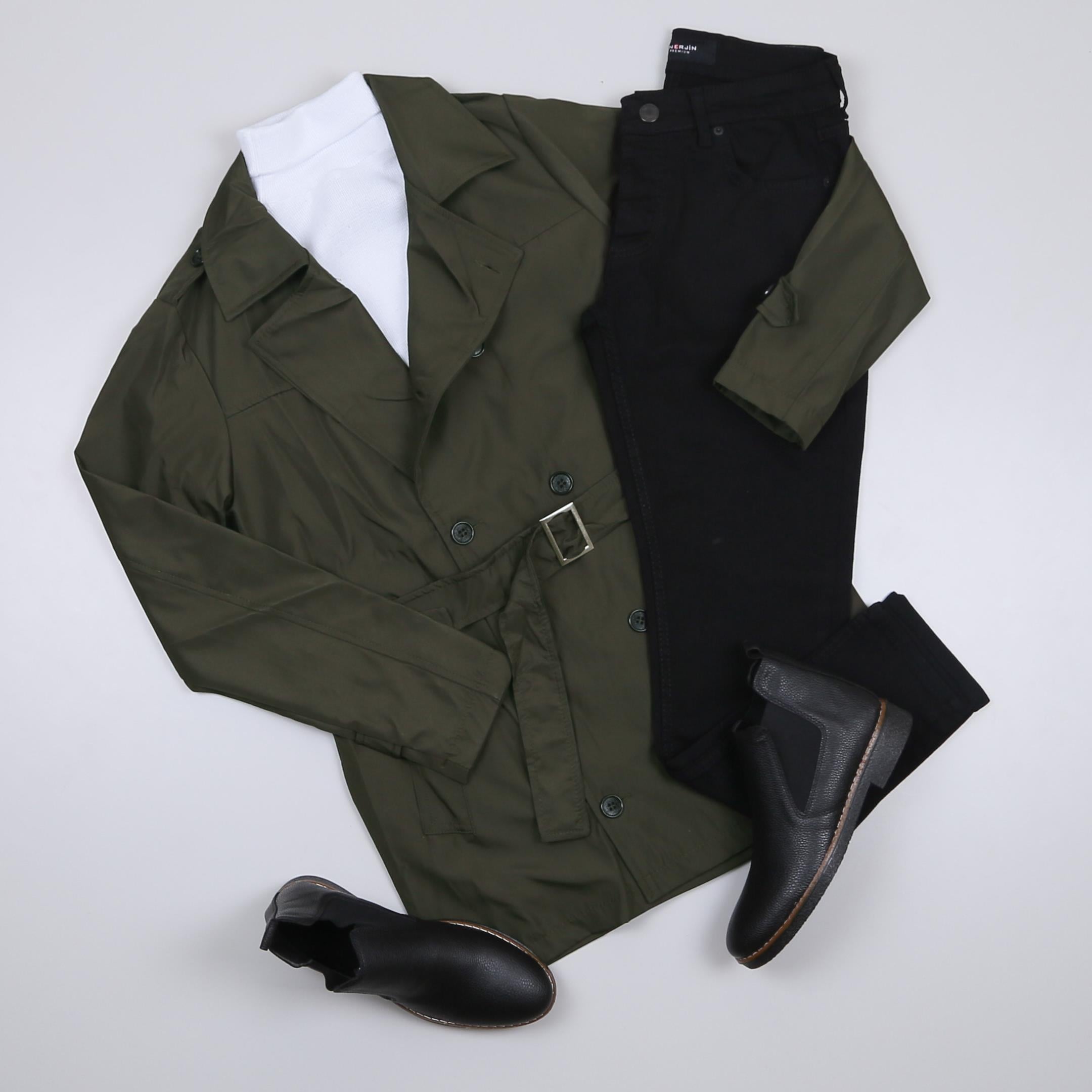 Haki Trençkot Pantolon Bot Kombini 