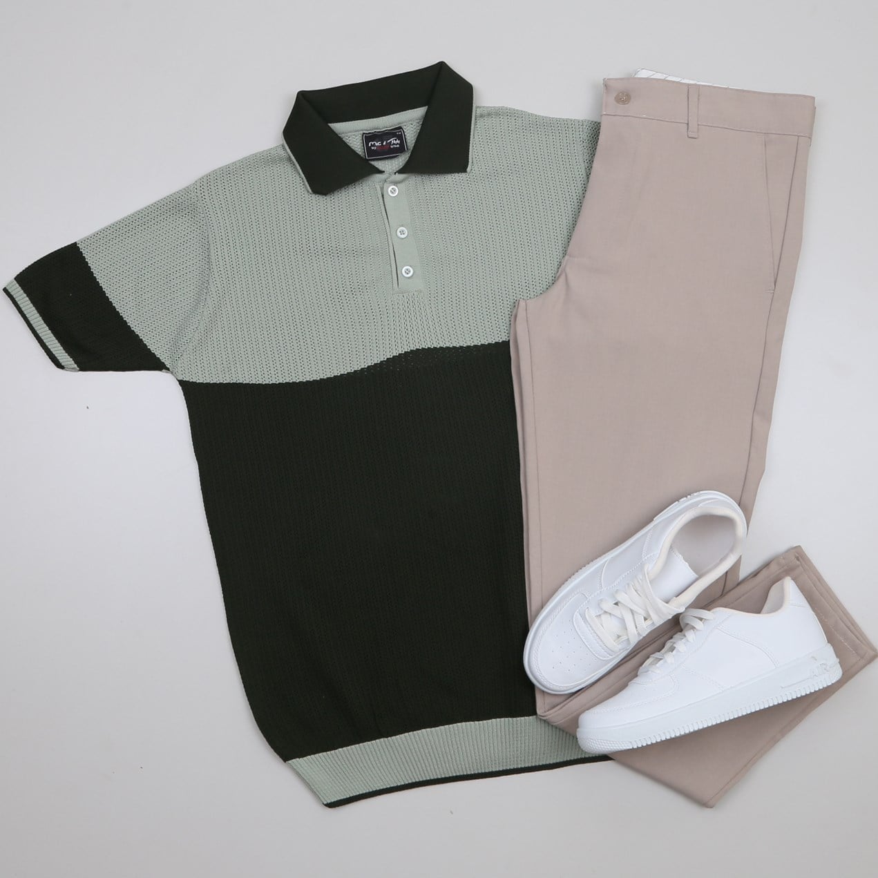 Haki Triko Polo Yaka Tişört Pantolon Kombini Erkek | Slim Fit Şık Günlük Set