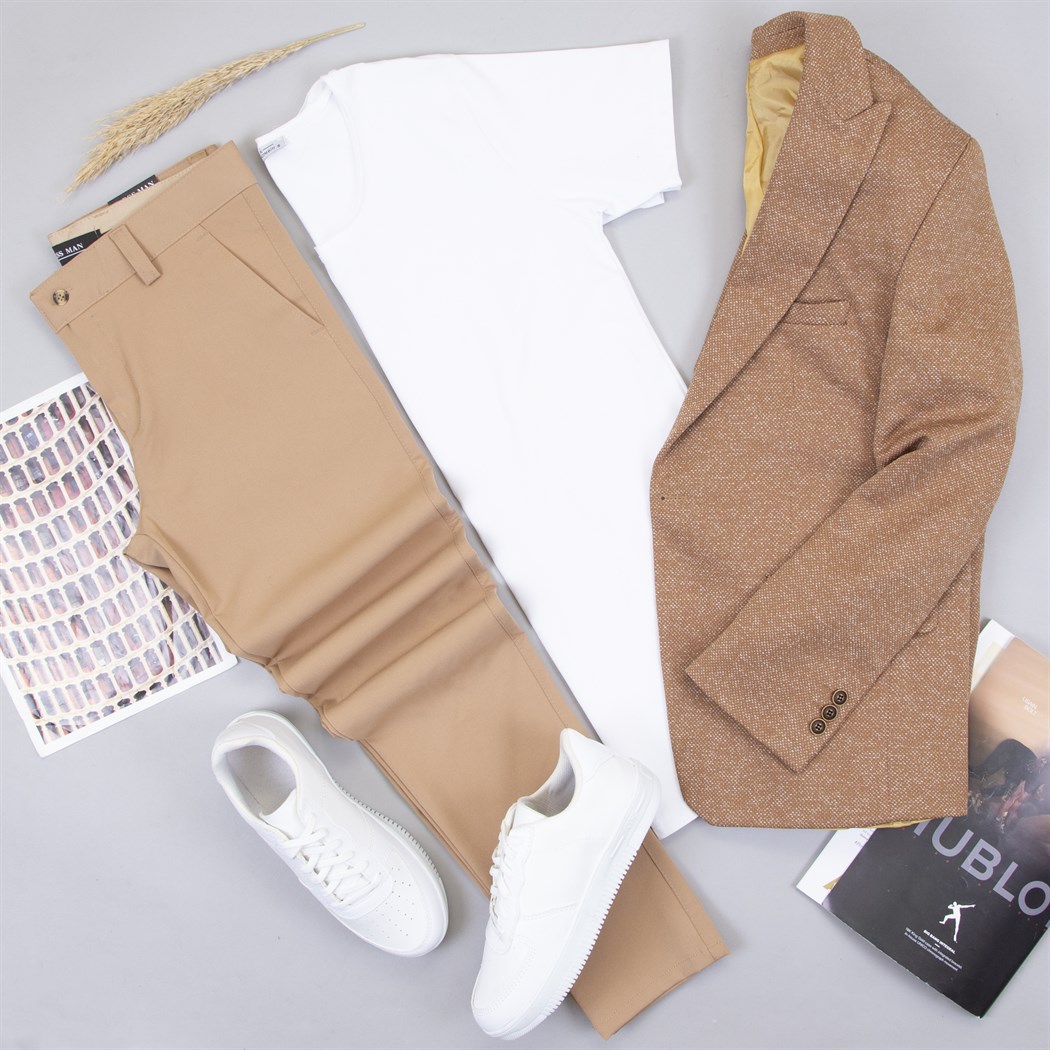 Hardal  Blazer Ceket Tişört Pantolon Ayakkabı Kombin