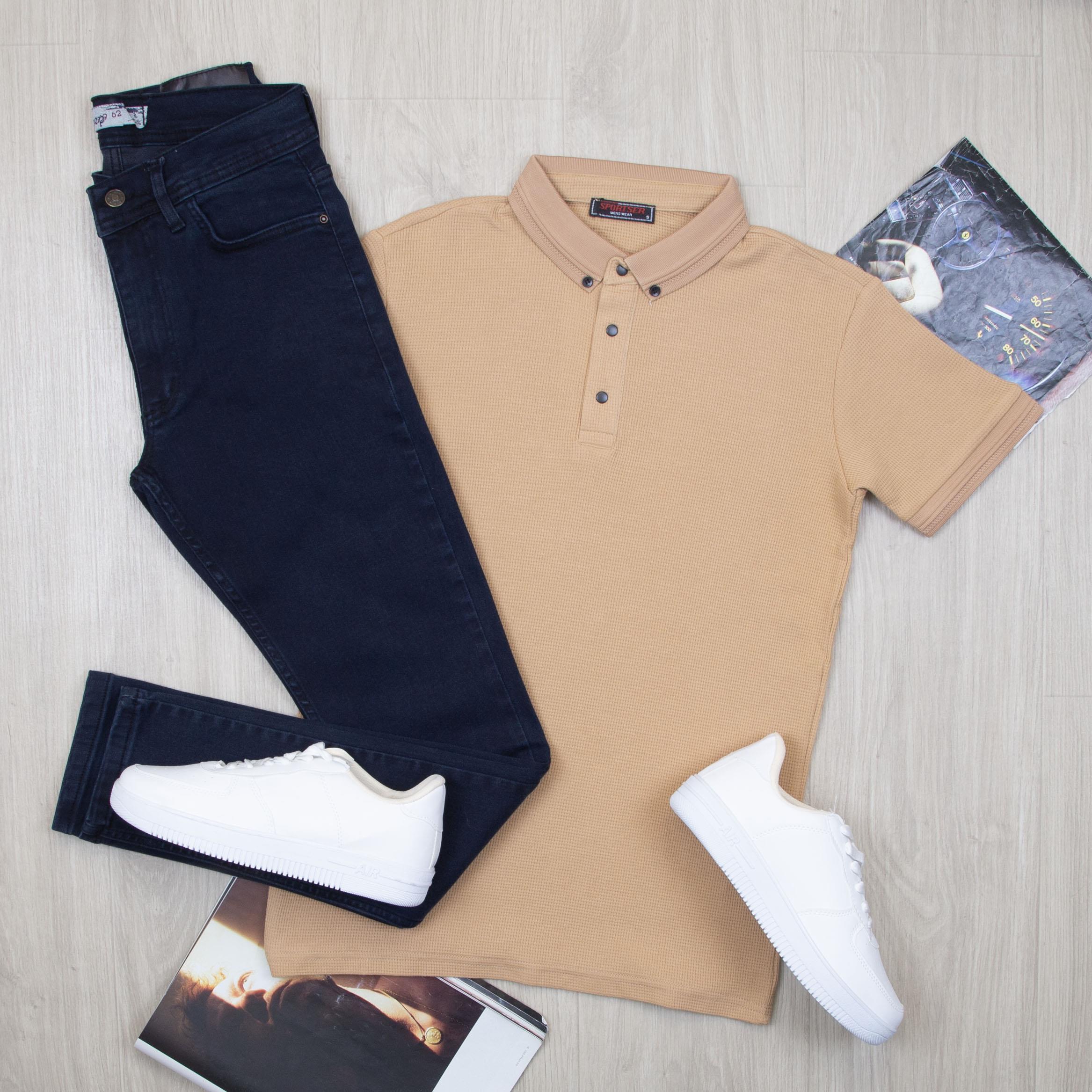 Hardal Polo Yaka Tişört Pantolon Ayakkabı Kombin