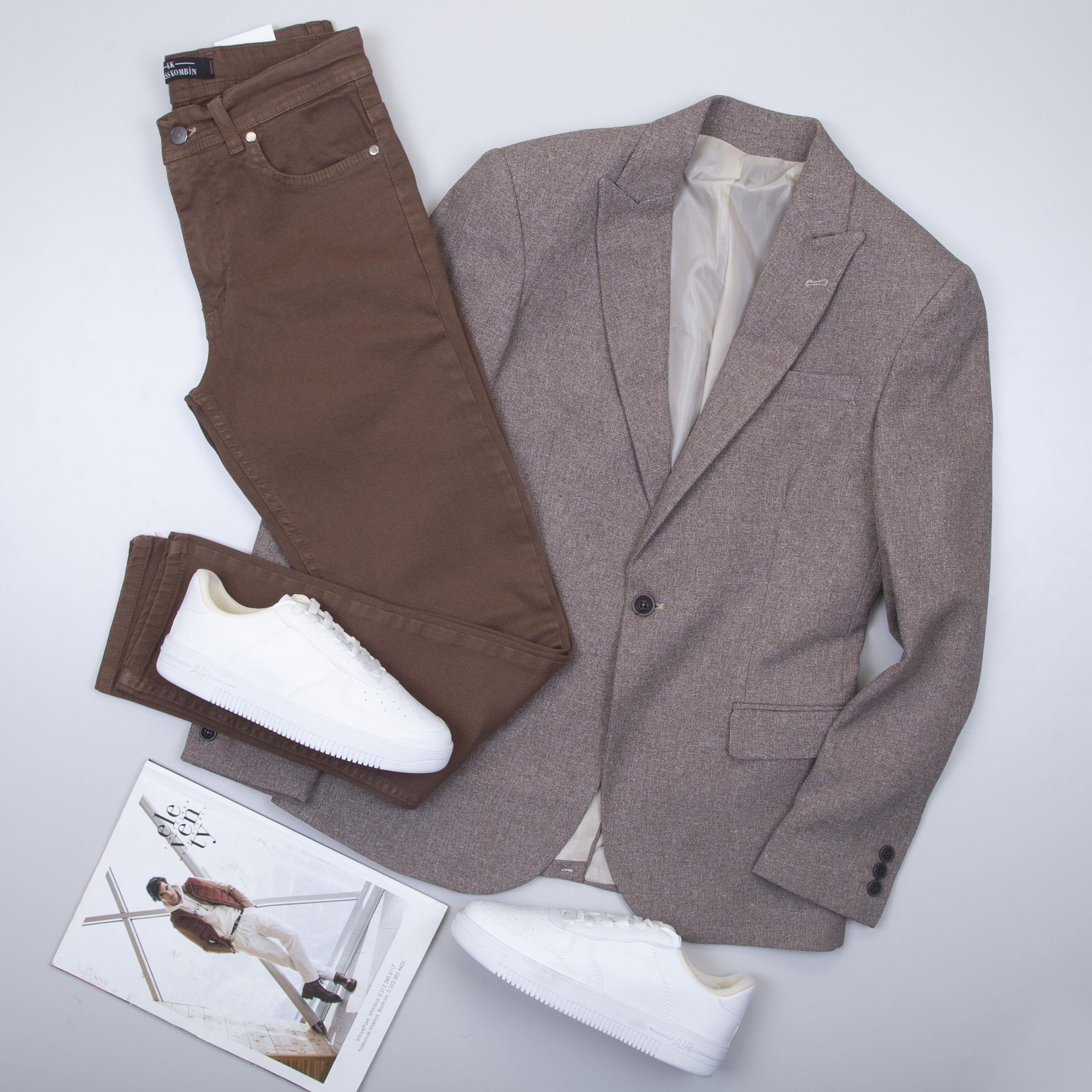 Kahve Blazer Ceket Pantolon Ayakkabı Kombin
