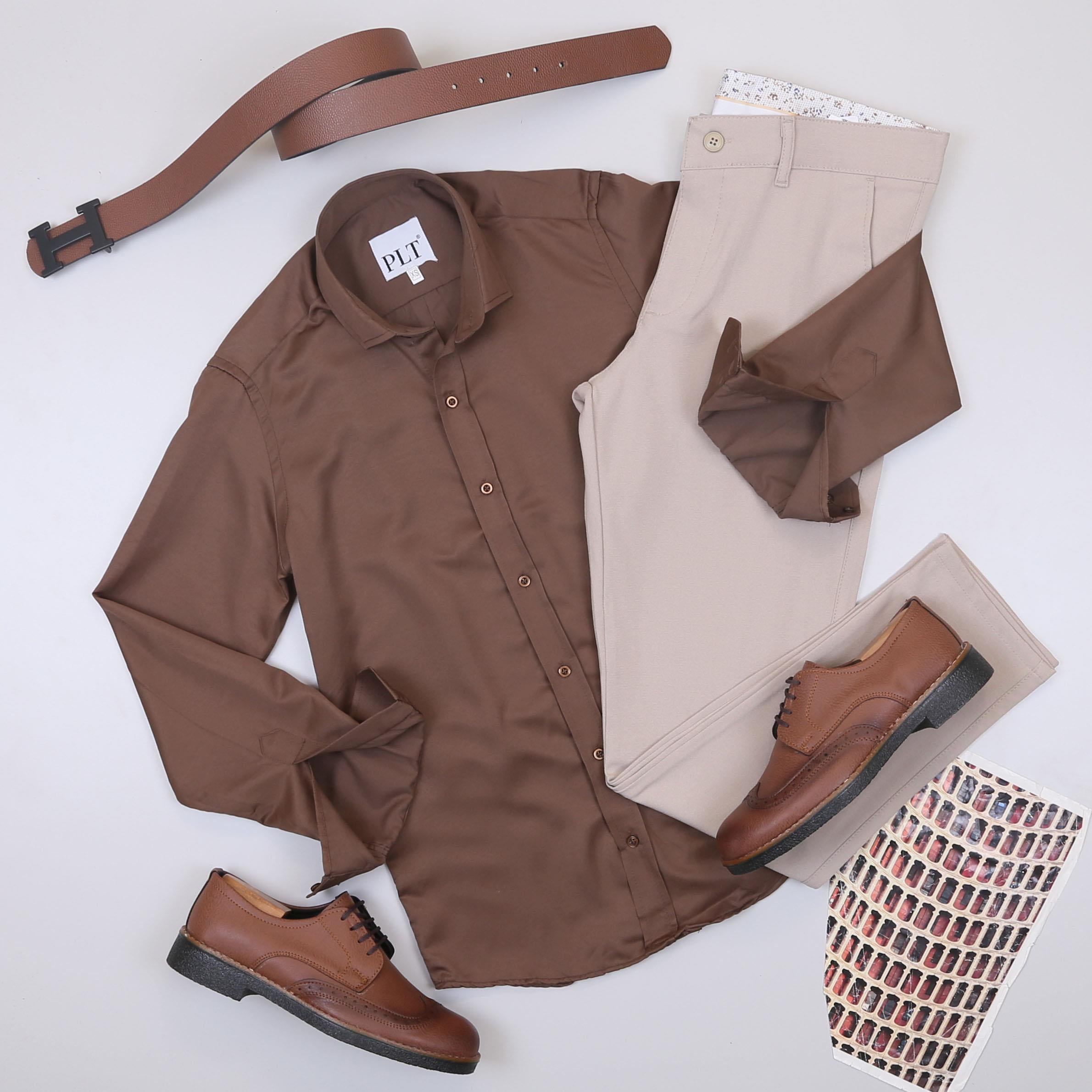 Kahve Gömlek Bej Pantolon Ayakkabı Kombin