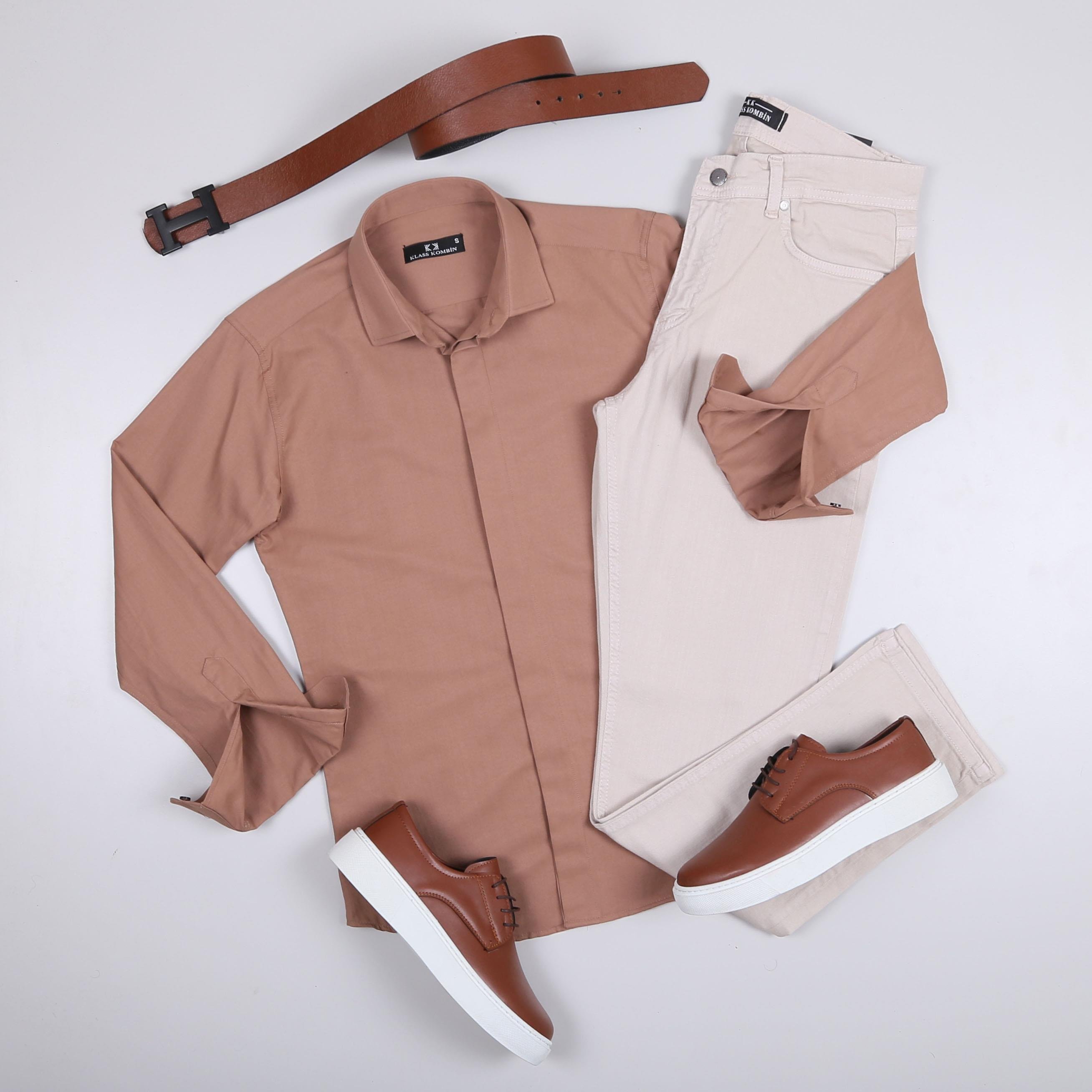 Kahve Gömlek Pantolon Ayakkabı Kombin