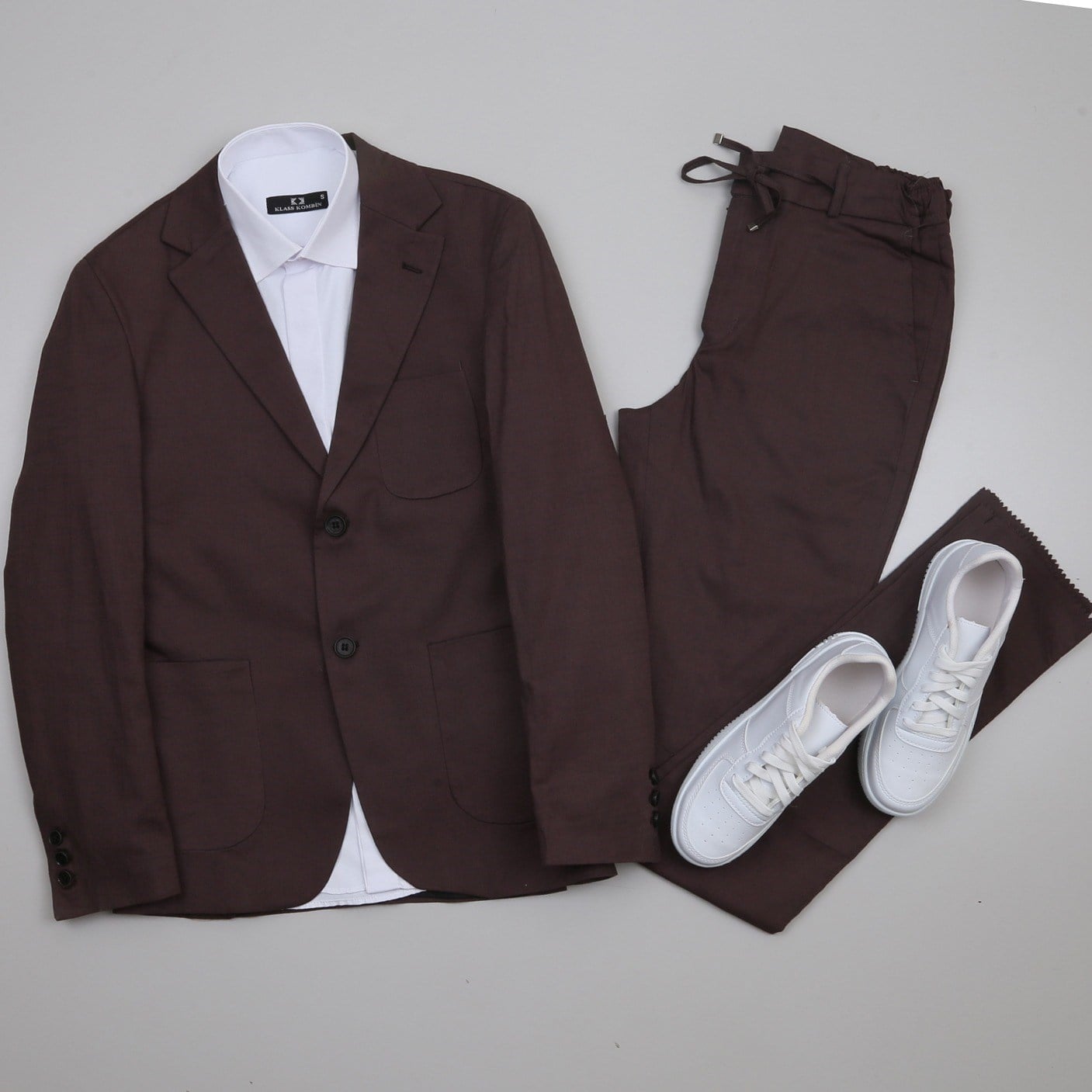 Kahve Keten Takım Gömlek Kombini Erkek | Slim Fit Şık Günlük Set 