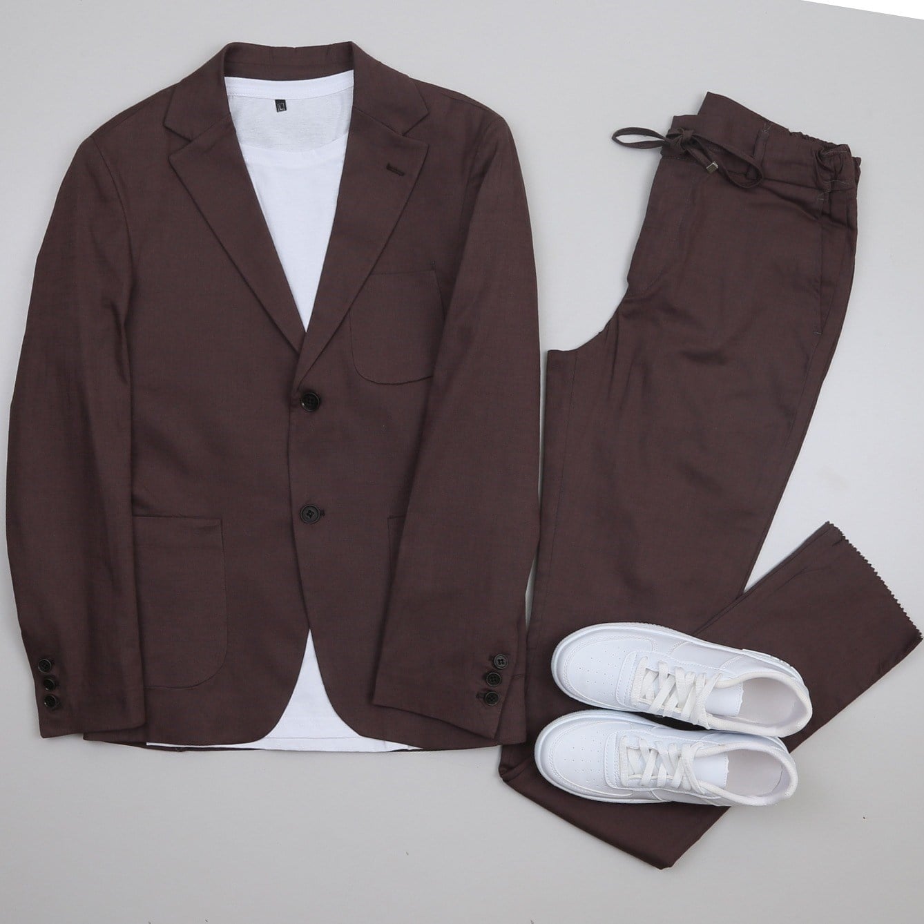 Kahve KetenTakım Elbise Kombini Erkek | Slim Fit Şık Günlük Set 