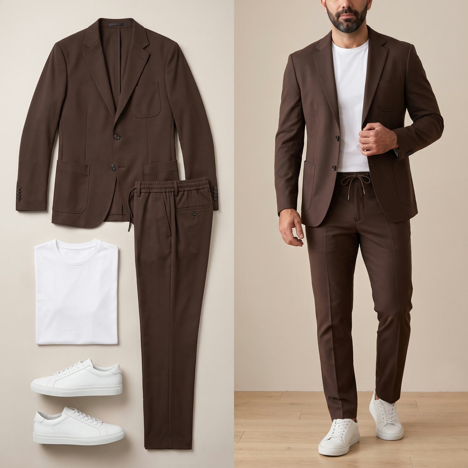 Kahve KetenTakım Elbise Kombini Erkek | Slim Fit Şık Günlük Set 