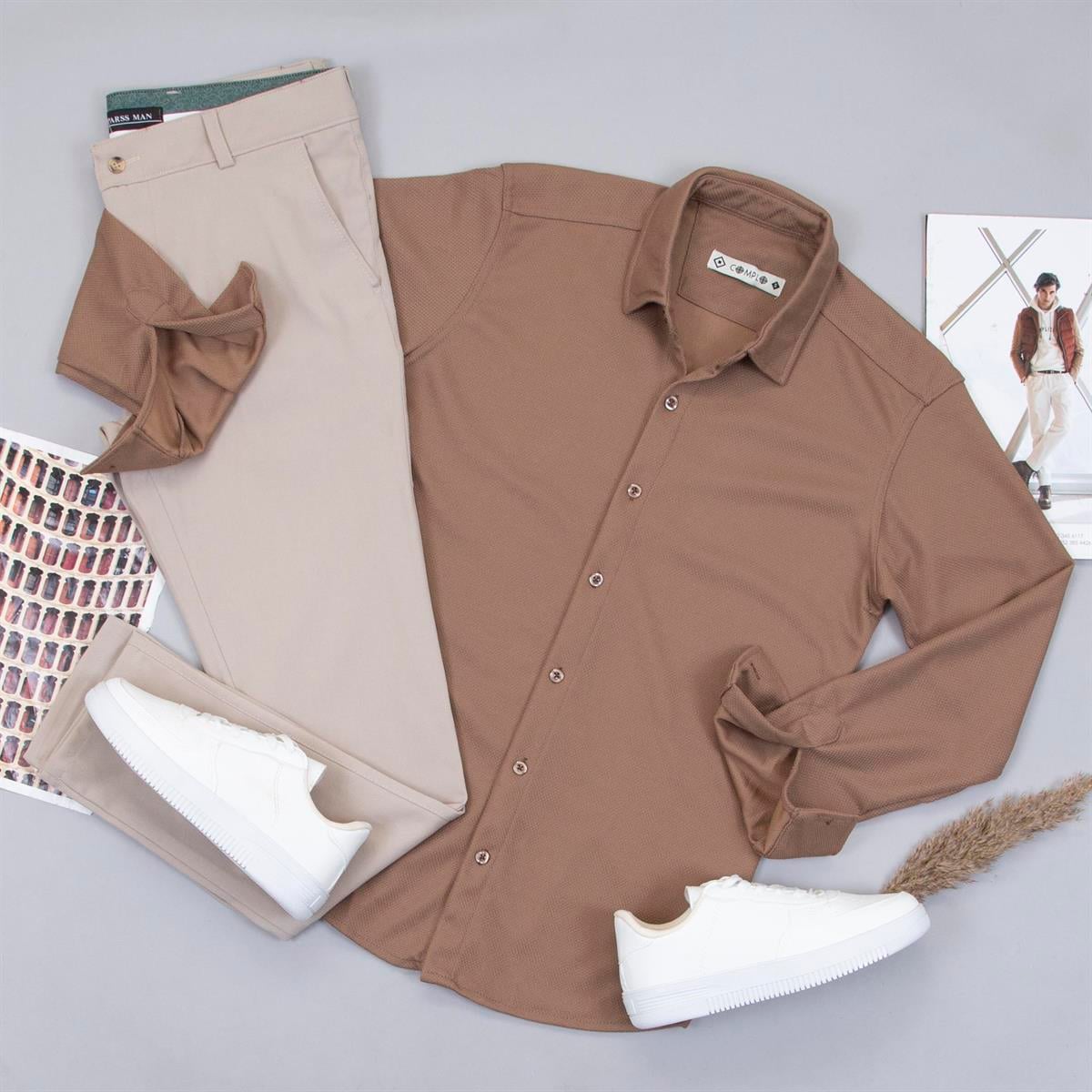 Kahve Spor Gömlek Pantolon Ayakkabı Kombin