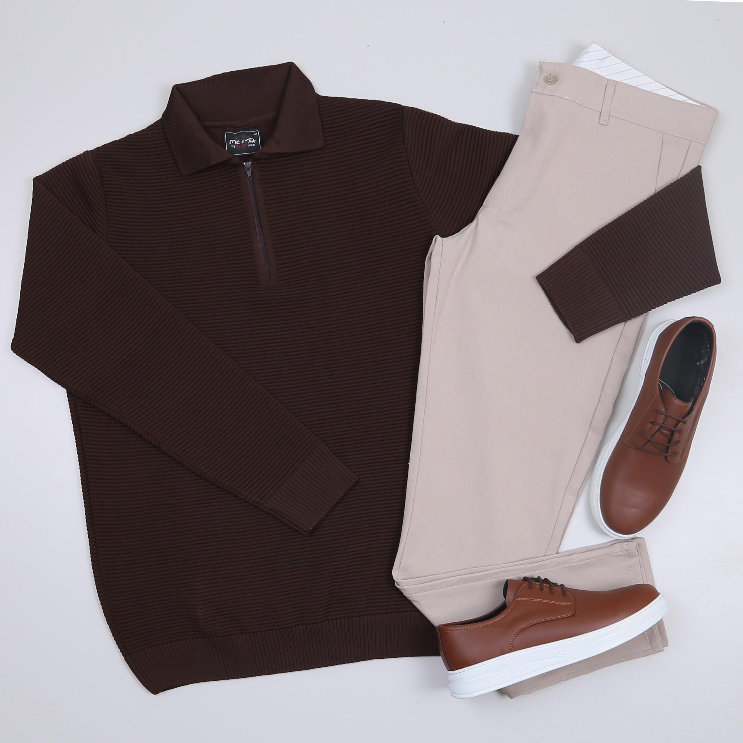 Kahve triko Kazak bej kumaş Pantolon