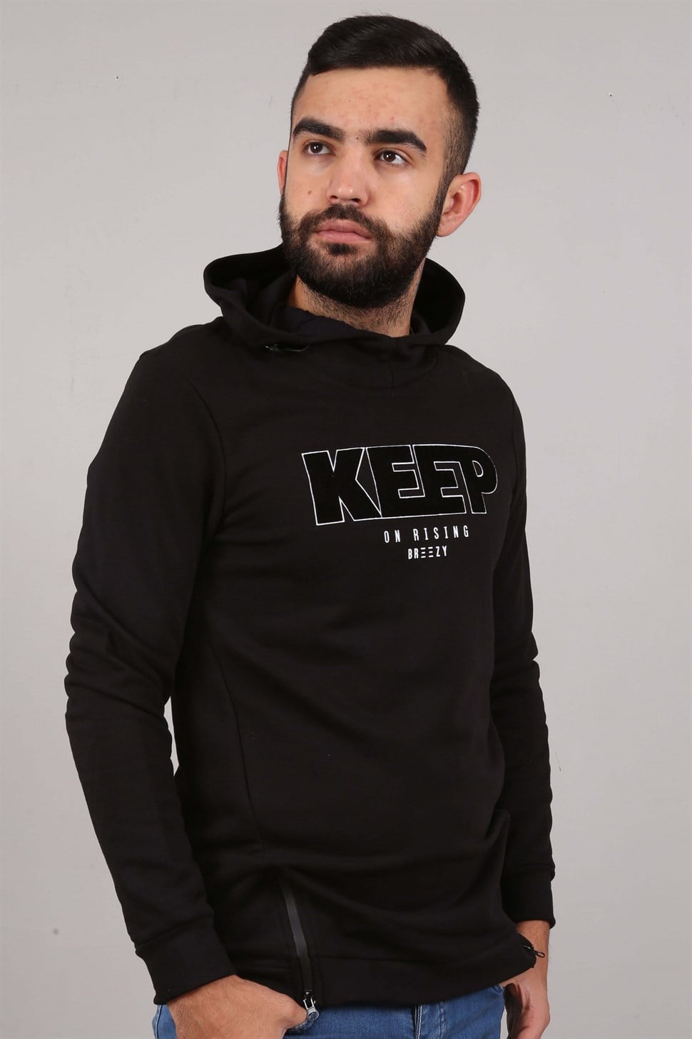 KAPŞONLU KEEP YAZILI SWET SİYAH