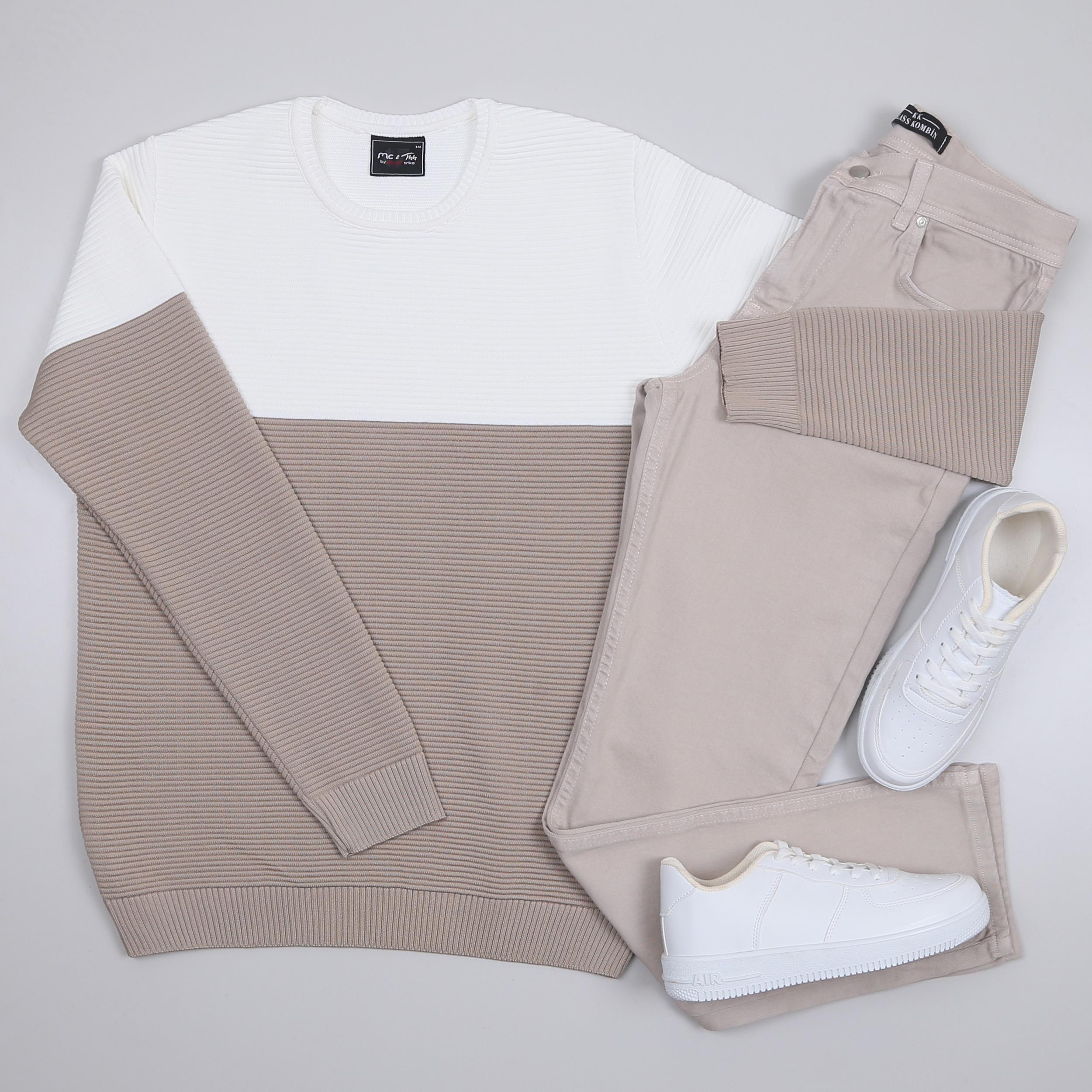 Karışık triko bej kot Pantolon