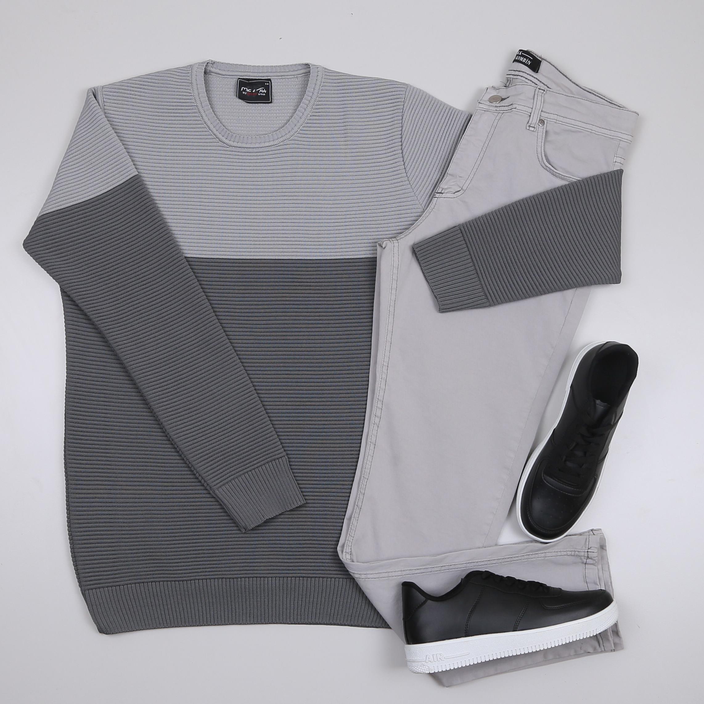 Karışık triko Kazak Gri kot Pantolon