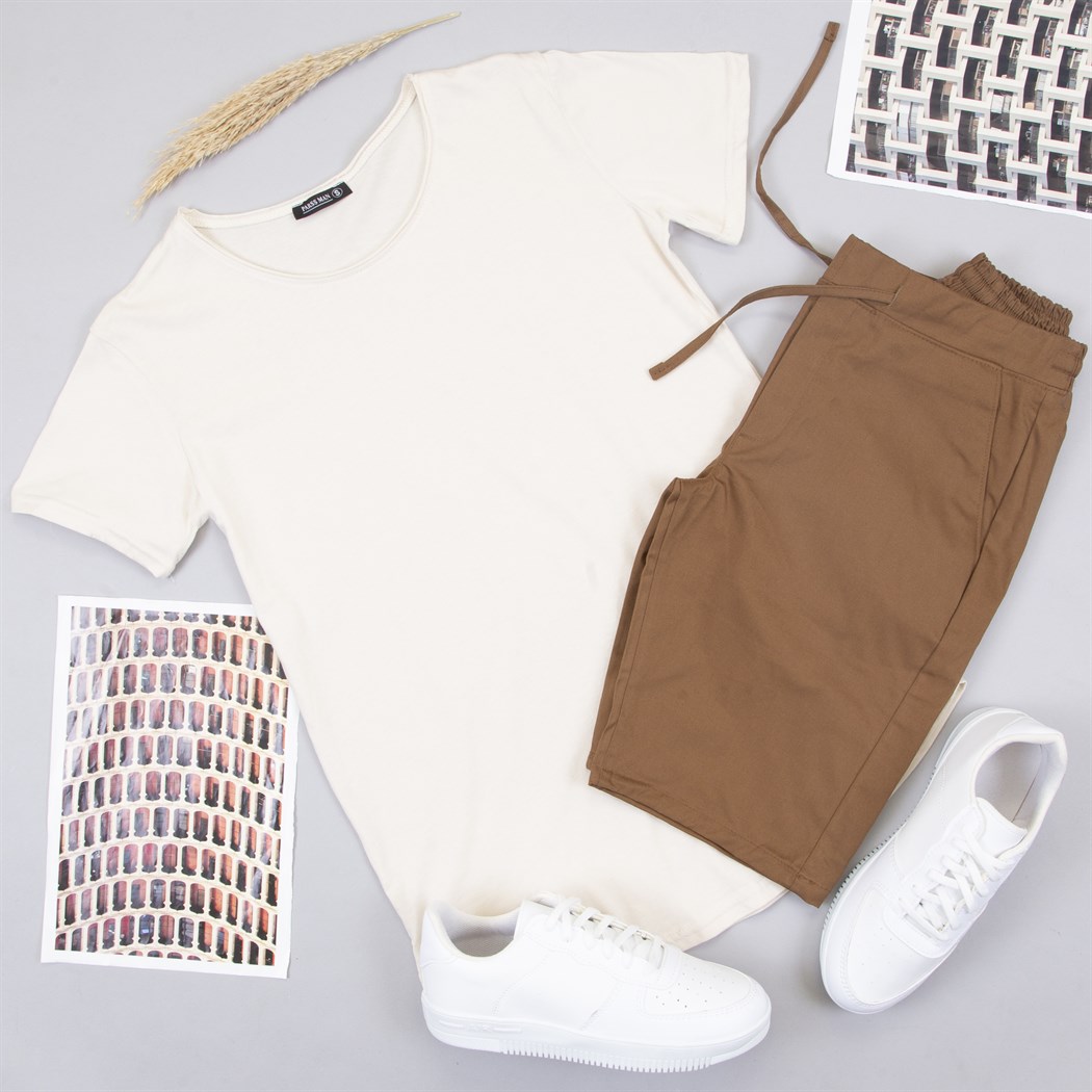 Keten Şort Tişört Ayakkabı Kombin