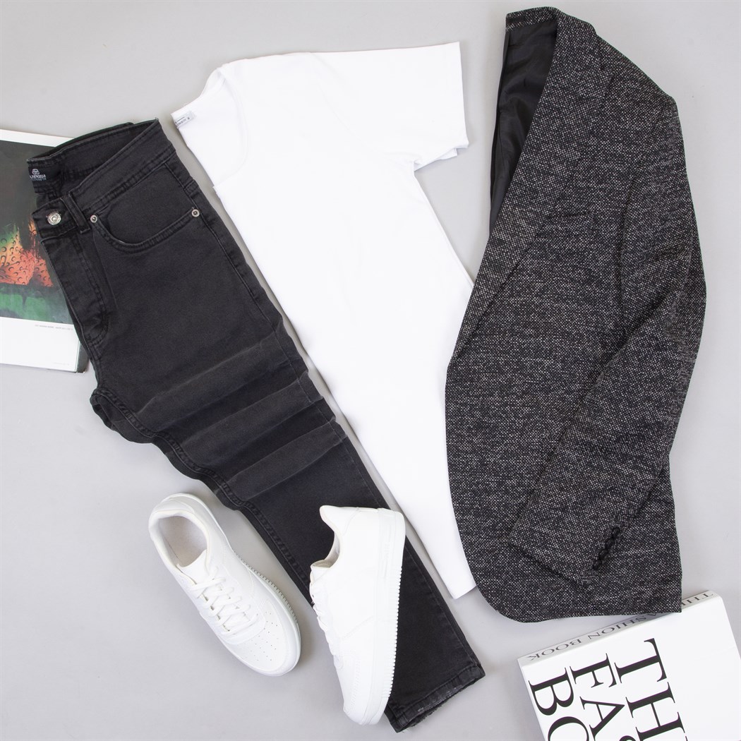 Kırçıllı Blazer Ceket Tişört Pantolon Ayakkabı Kombin