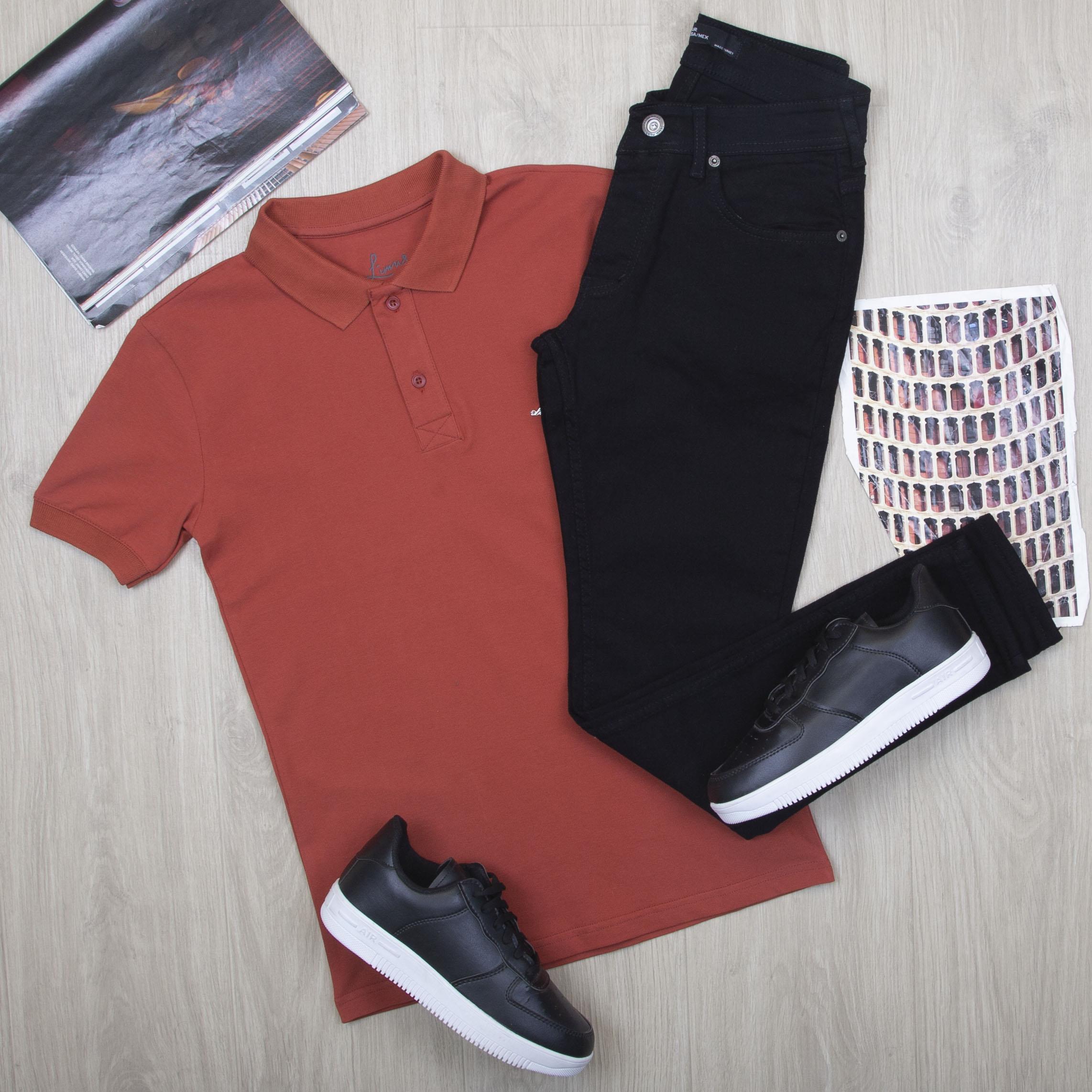 Kiremit Polo Yaka Tişört Pantolon Ayakkabı Kombin