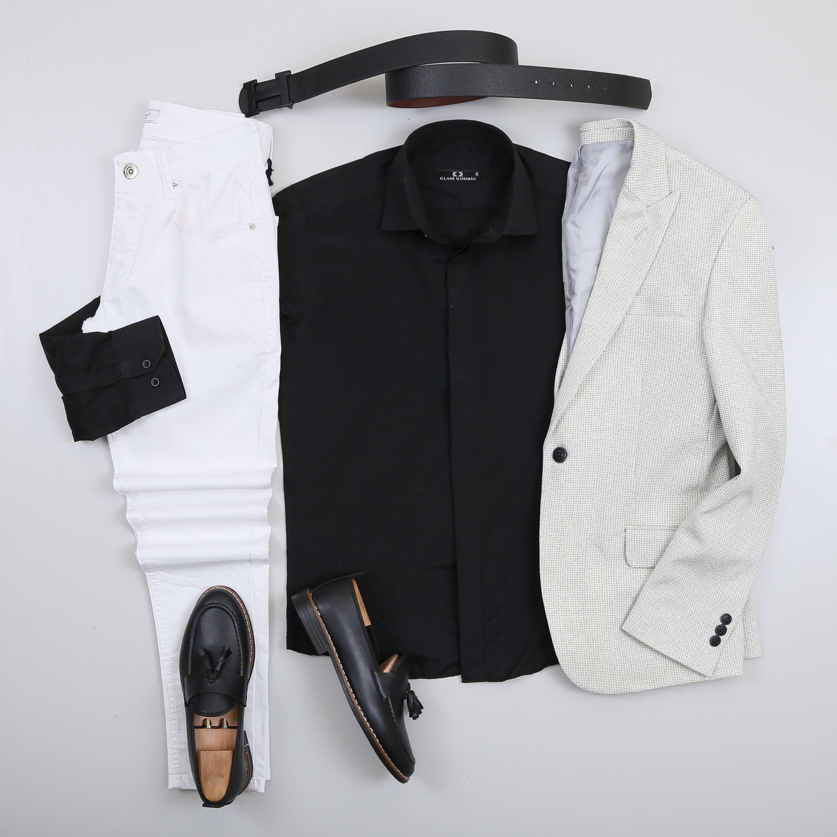Kırık Beyaz Blazer Ceket Gömlek Pantolon Ayakkabı Kombin