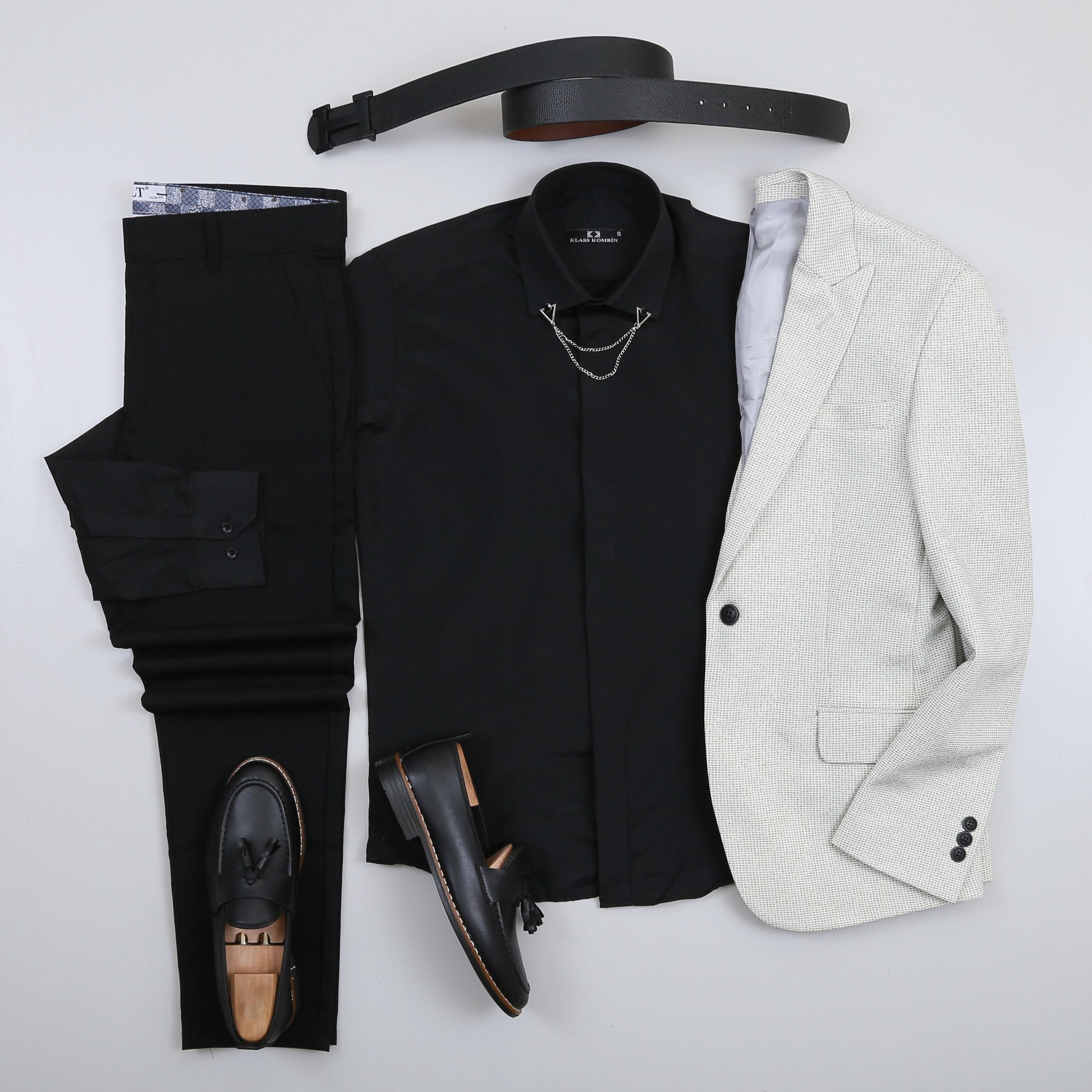 Kırık Beyaz Blazer Ceket Gömlek Pantolon Ayakkabı Kombin