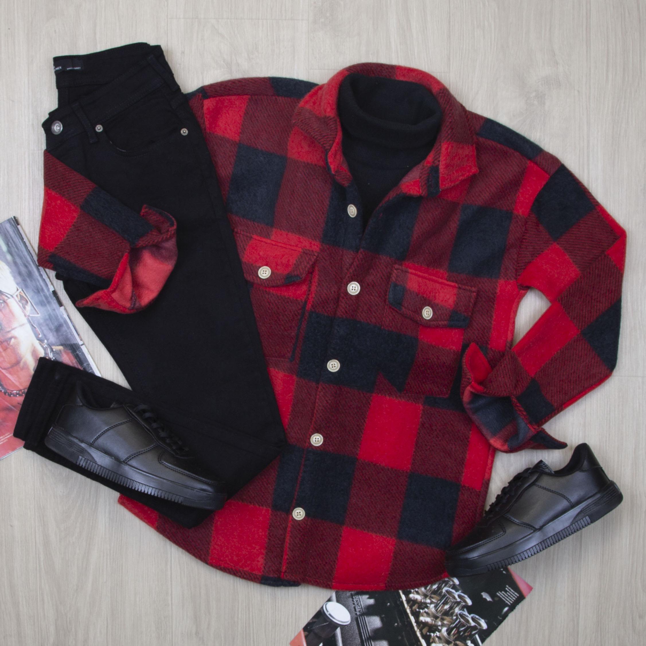 Kırmızı Polar Gömlek Body Pantolon Bot Kombin