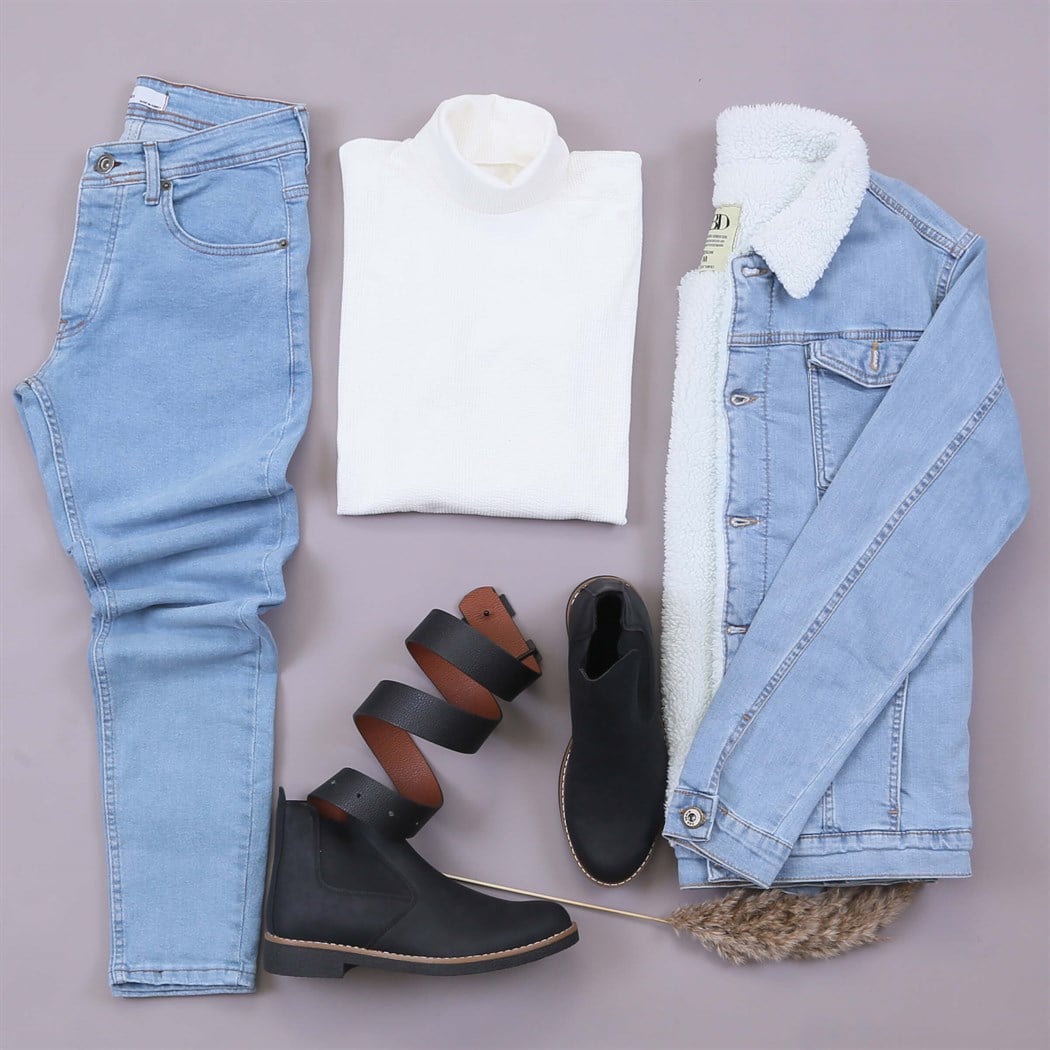 Kürklü Kot Ceket Kazak Pantolon Bot Kombin