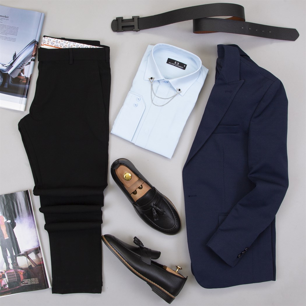 Lacivert Blazer Ceket Gömlek Pantolon Ayakkabı Kombin