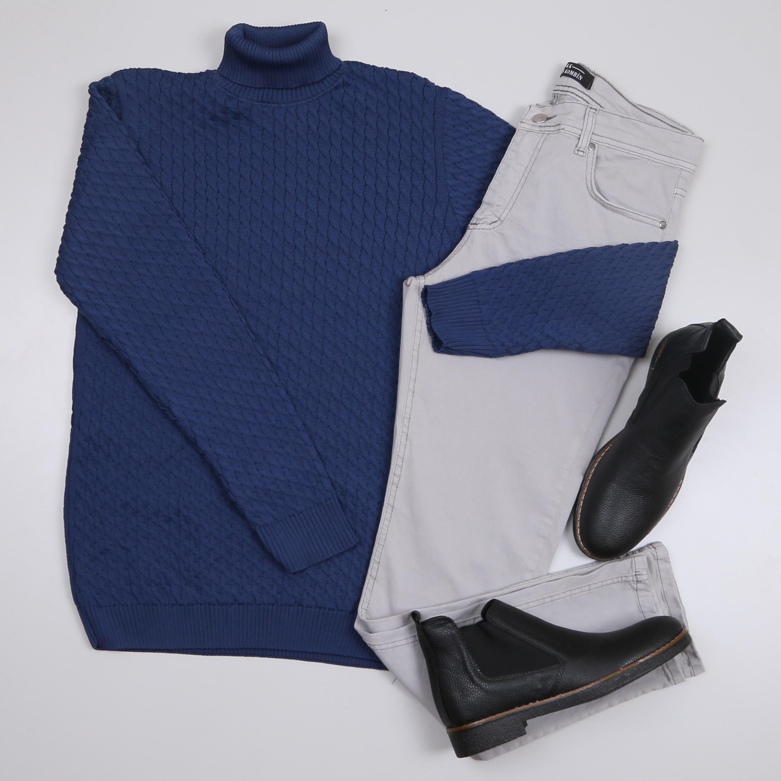 Lacivert Boğazlı triko Gri kot Pantolon