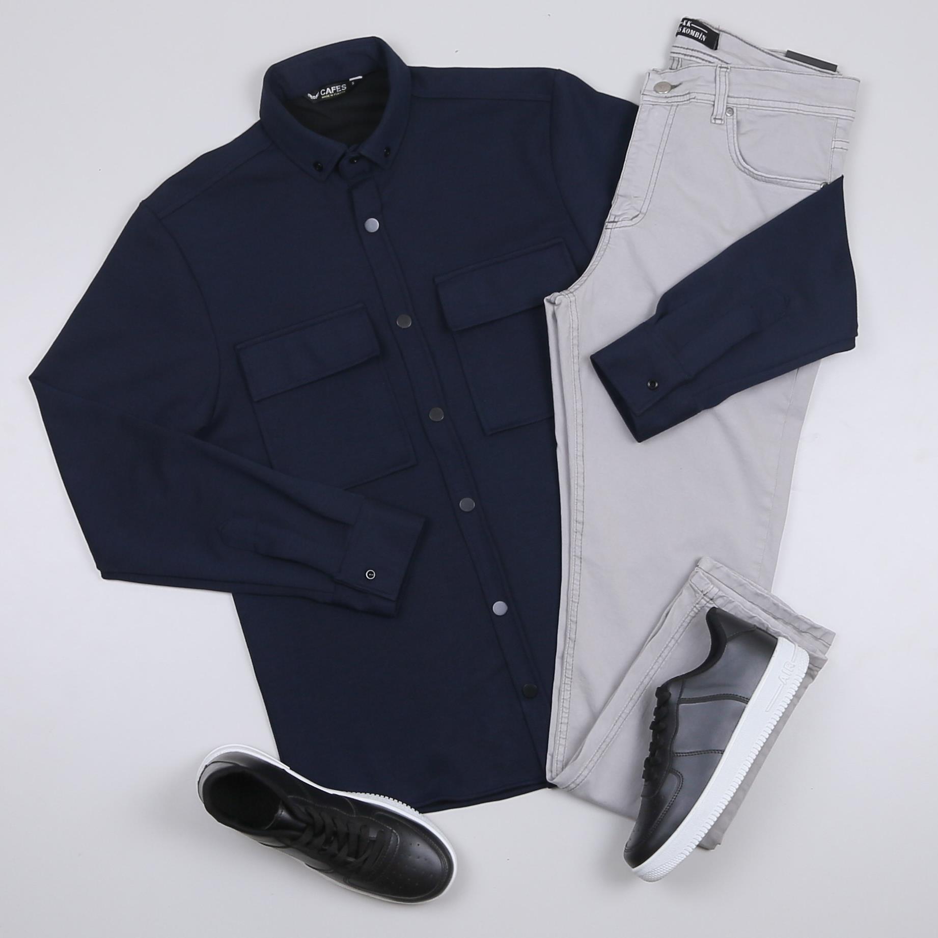 Lacivert Cepli Gömlek Pantolon Ayakkabı Kombini