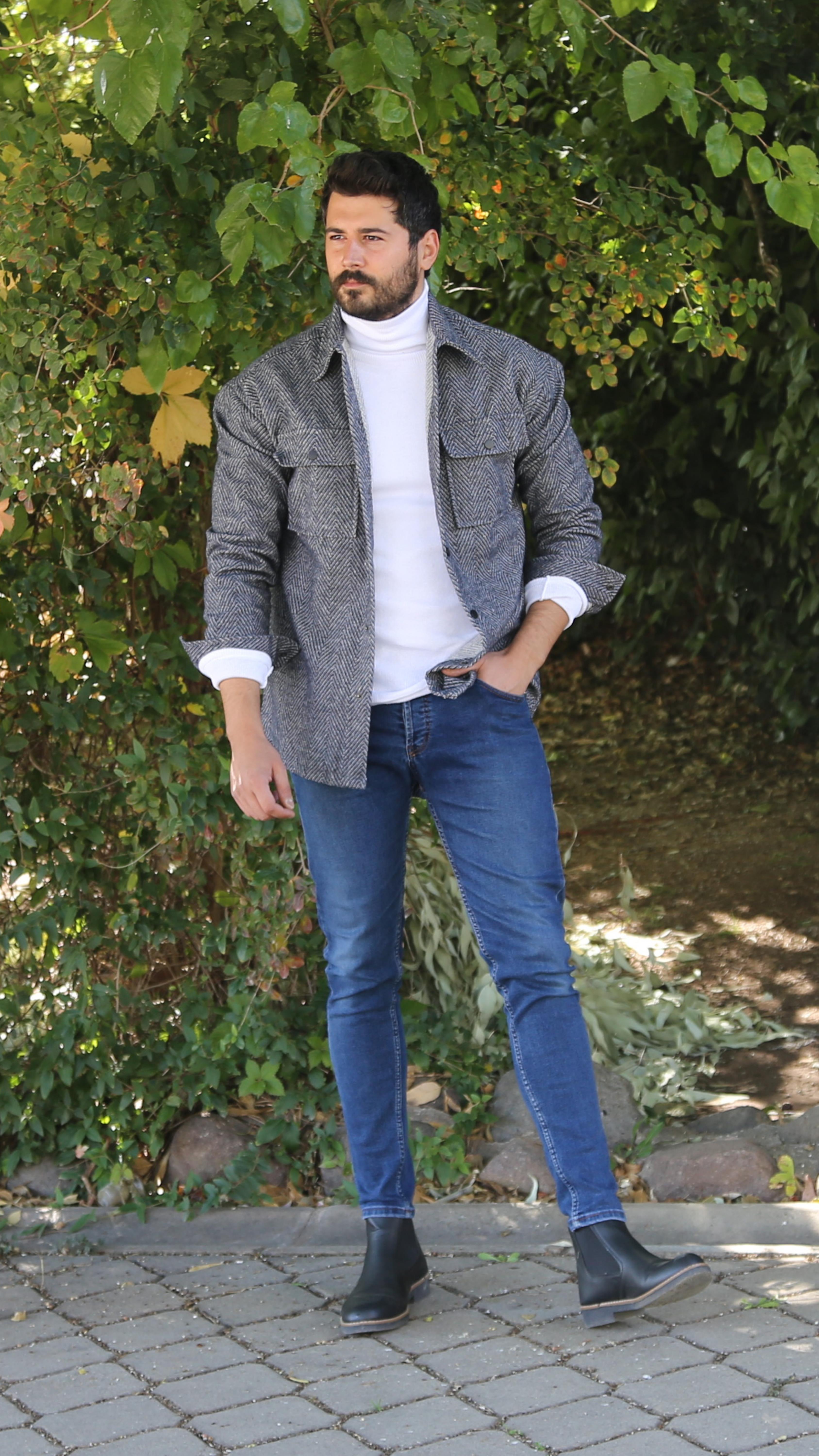 Lacivert Desenli Gömlek Kombini