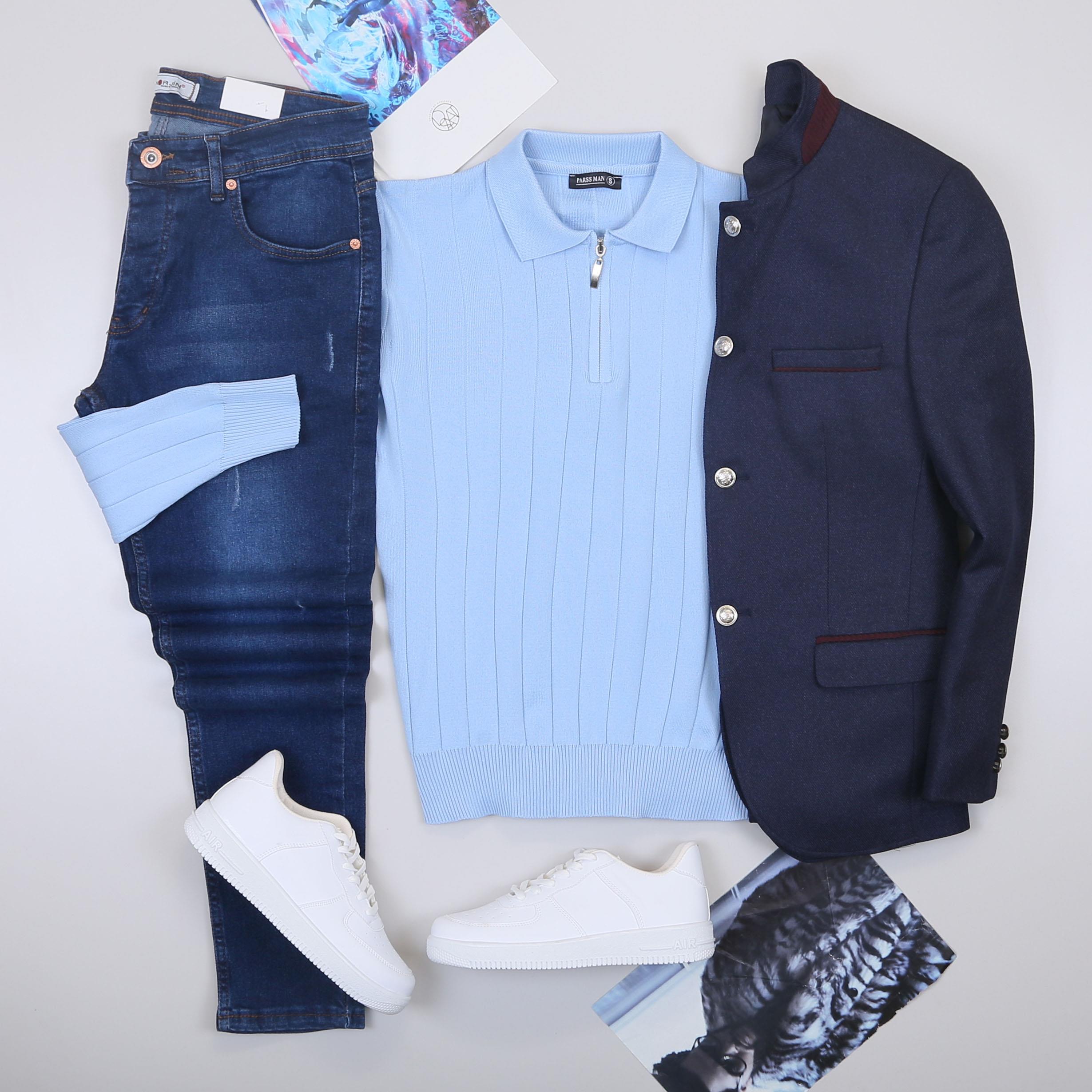 Lacivert Dik Yaka Blazer Ceket Triko Kazak Pantolon Ayakkabı Kombin