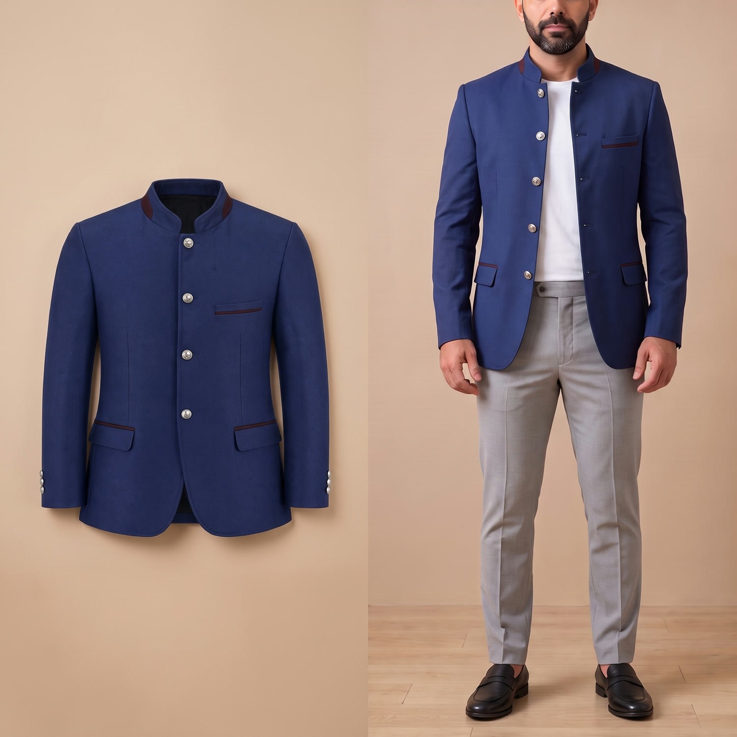 Lacivert Dik Yaka Tek Ceket Erkek | Slim Fit Modern Şık Blazer Ceket