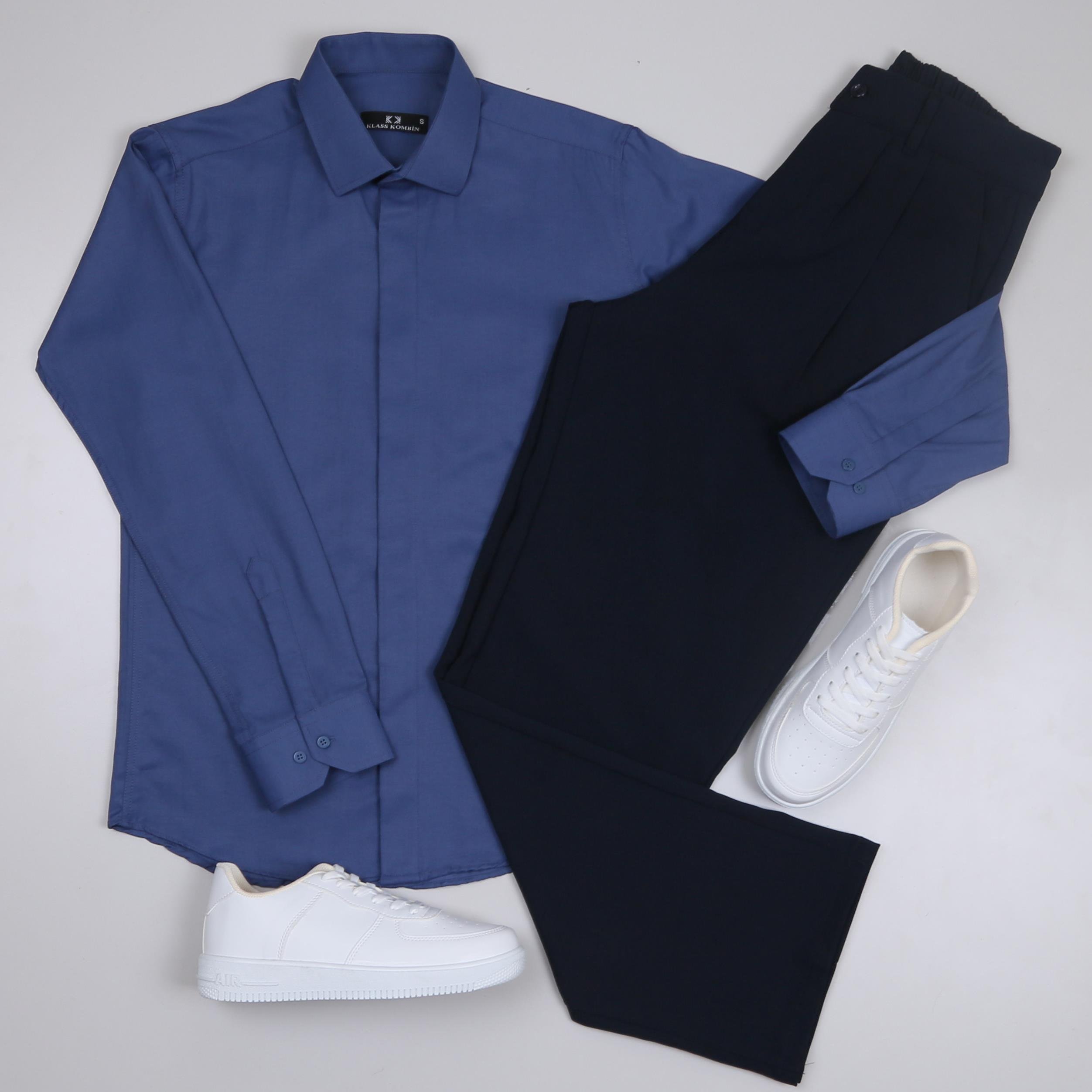 Lacivert  Gömlek Baggy Lacivert kumaş Pantolon