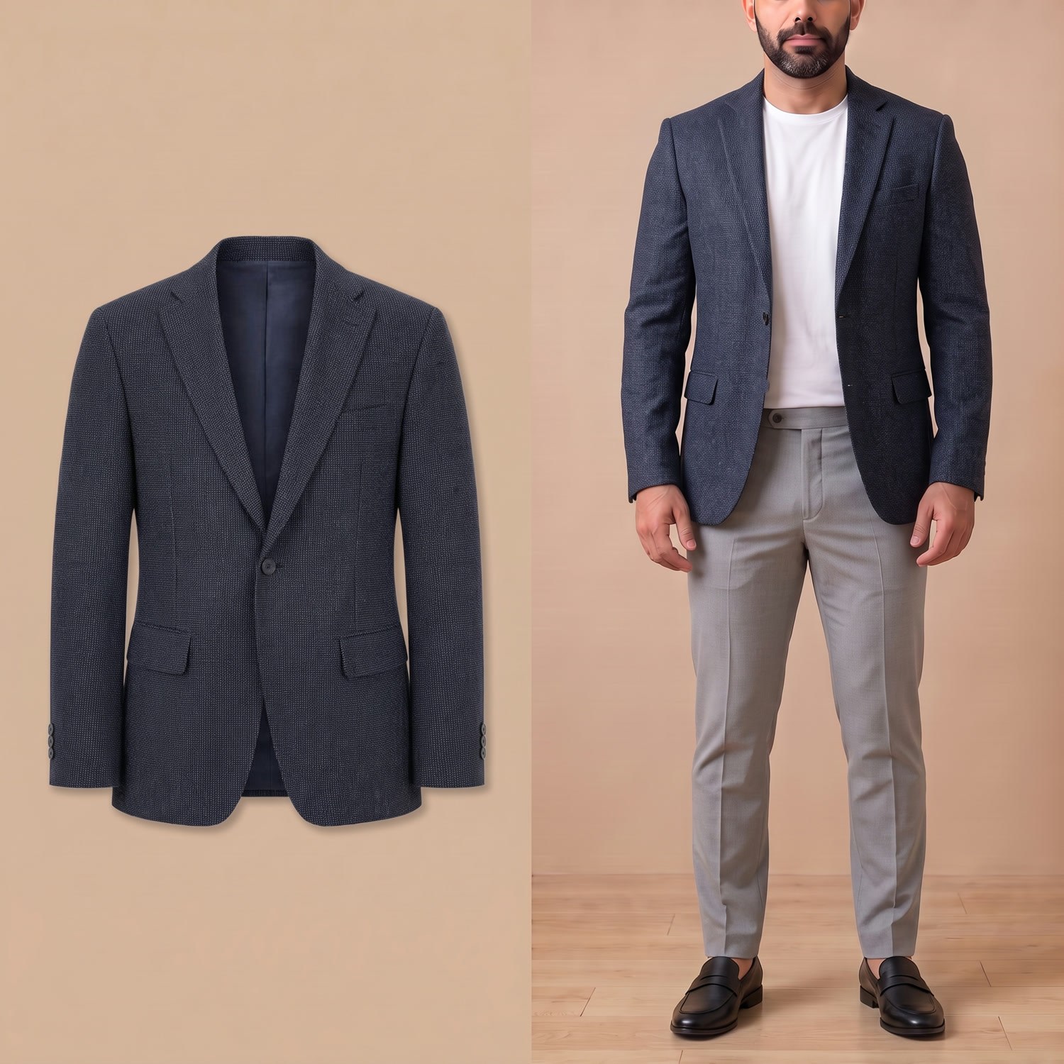 Lacivert Kırçıllı Blazer Tek Ceket Erkek | Slim Fit Modern Şık Ceket