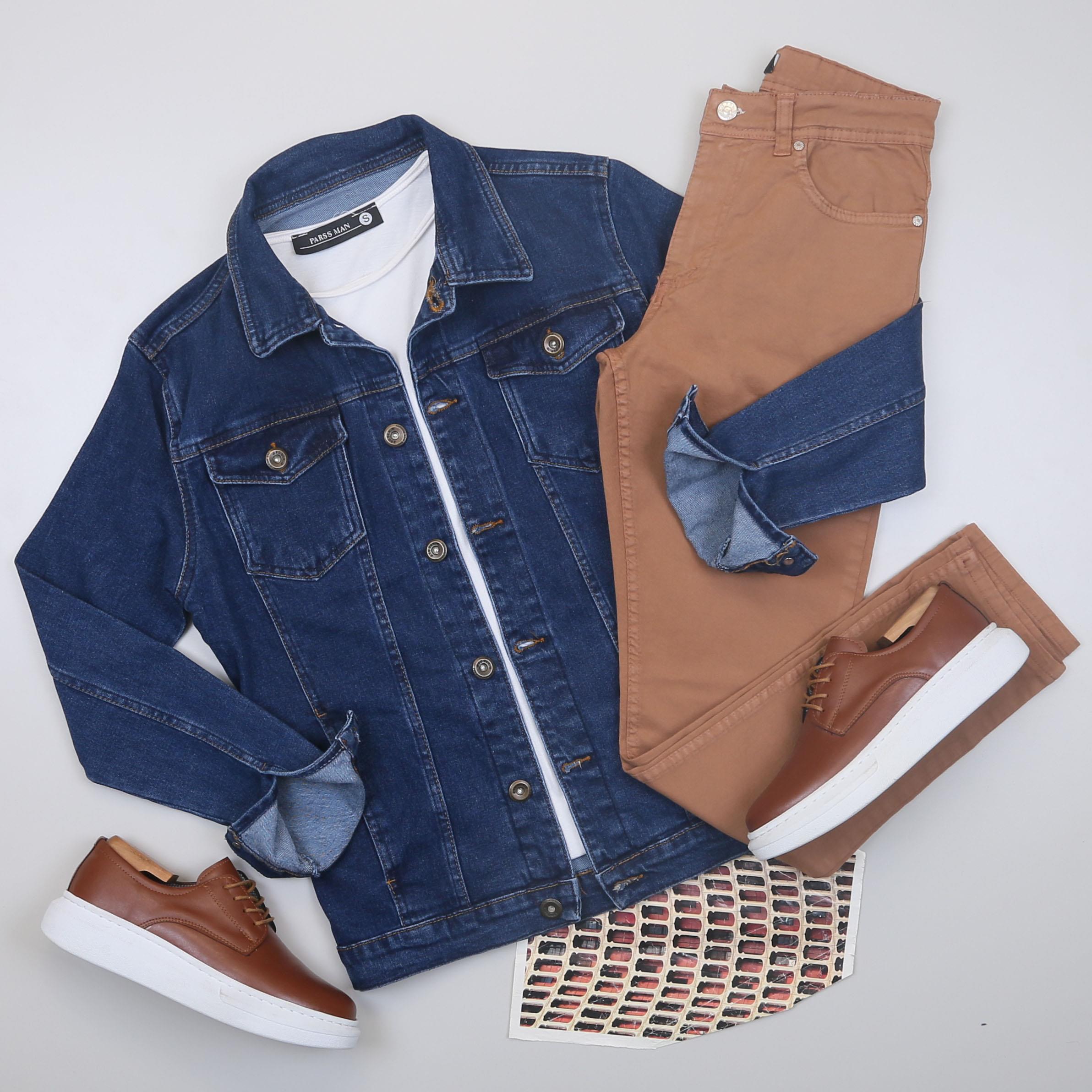 Lacivert Kot Ceket Tişört Pantolon Ayakkabı Kombin