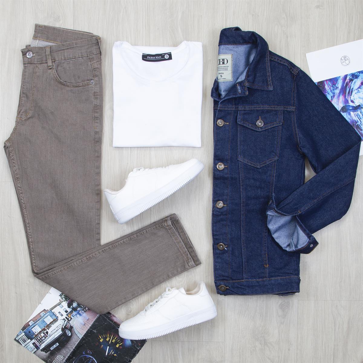 Lacivert Kot Ceket Tişört Pantolon Ayakkabı Kombin