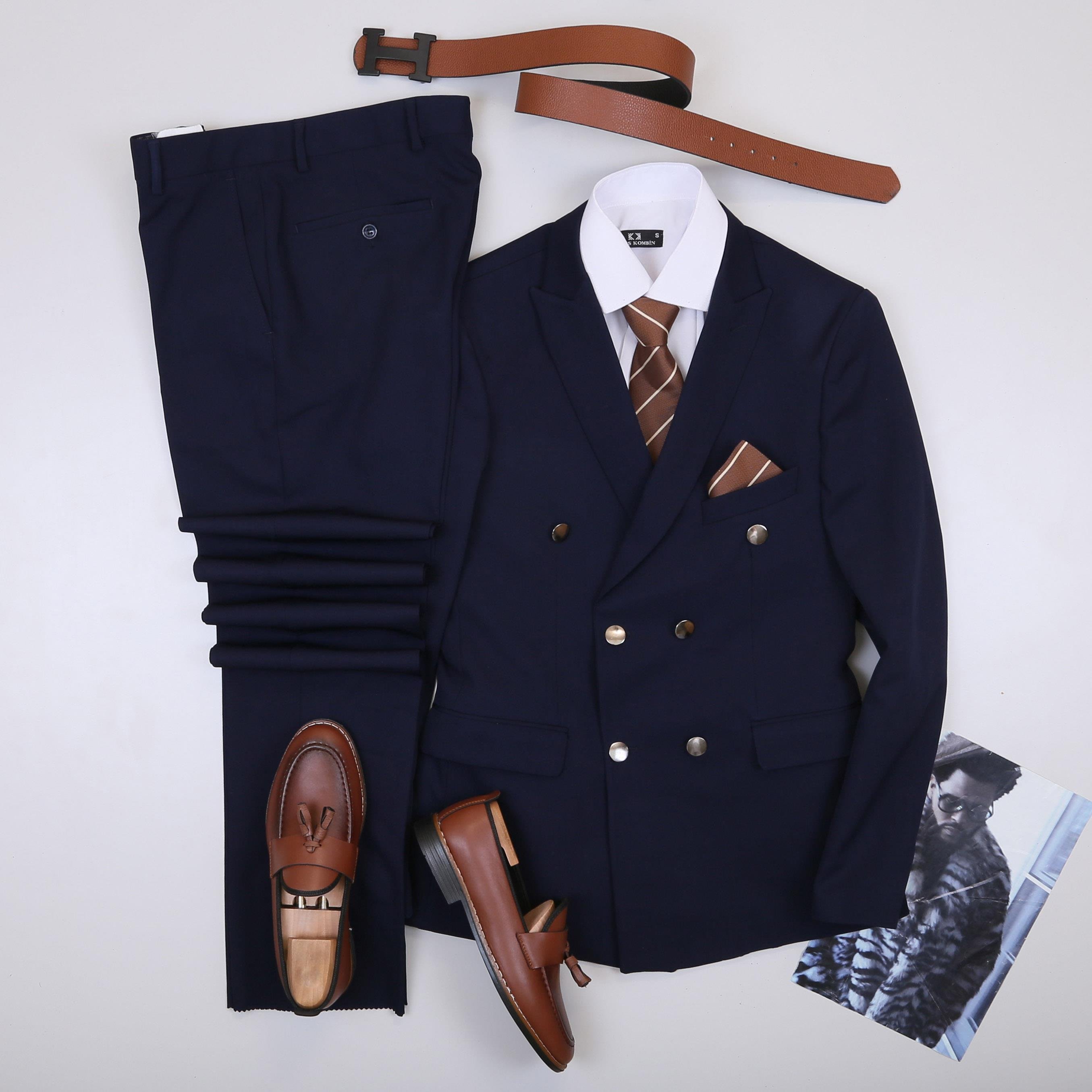 Lacivert Kruvaze Takım Elbise Kombini