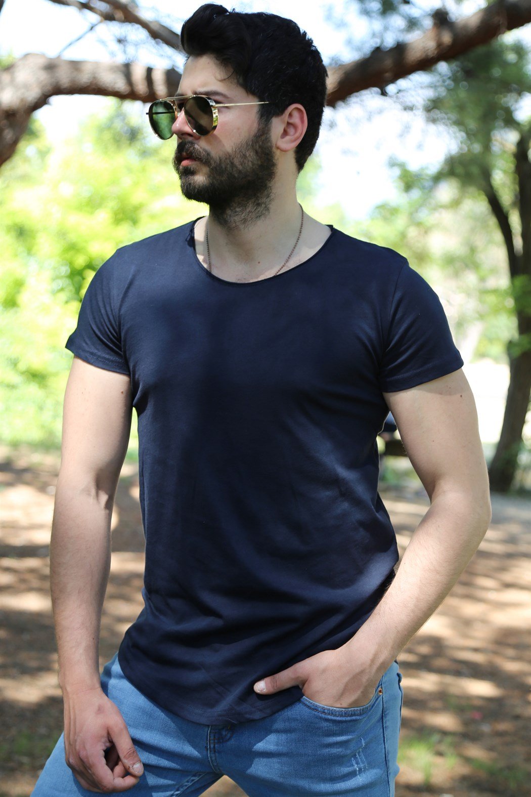 Lacivert Oval Kesim Basic Tshirt