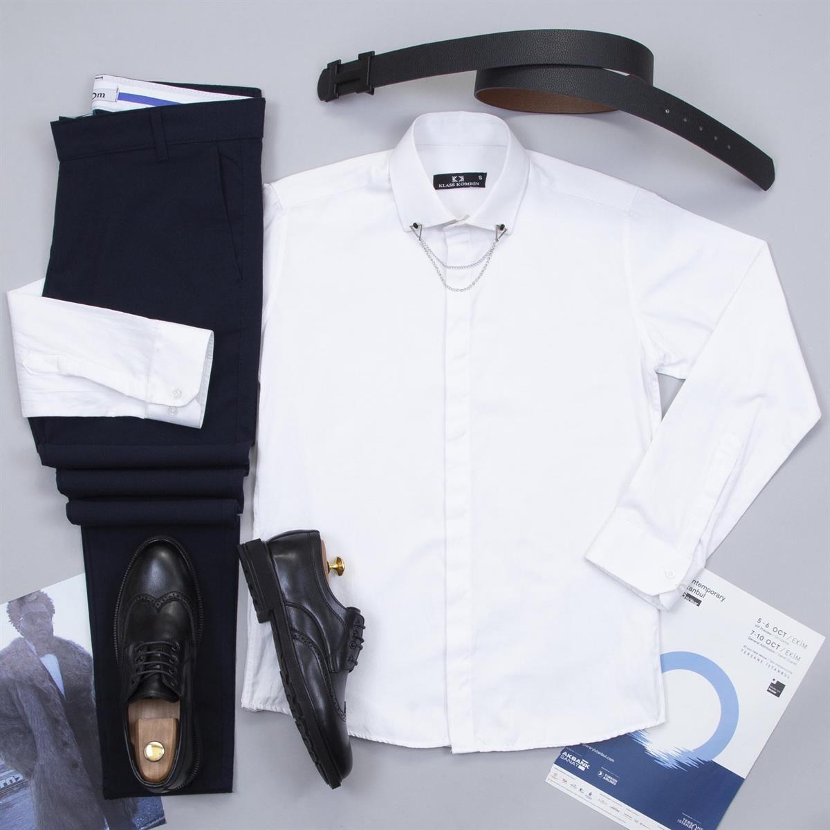 Lacivert Pantolon Beyaz Gömlek Ayakkabı Kombin