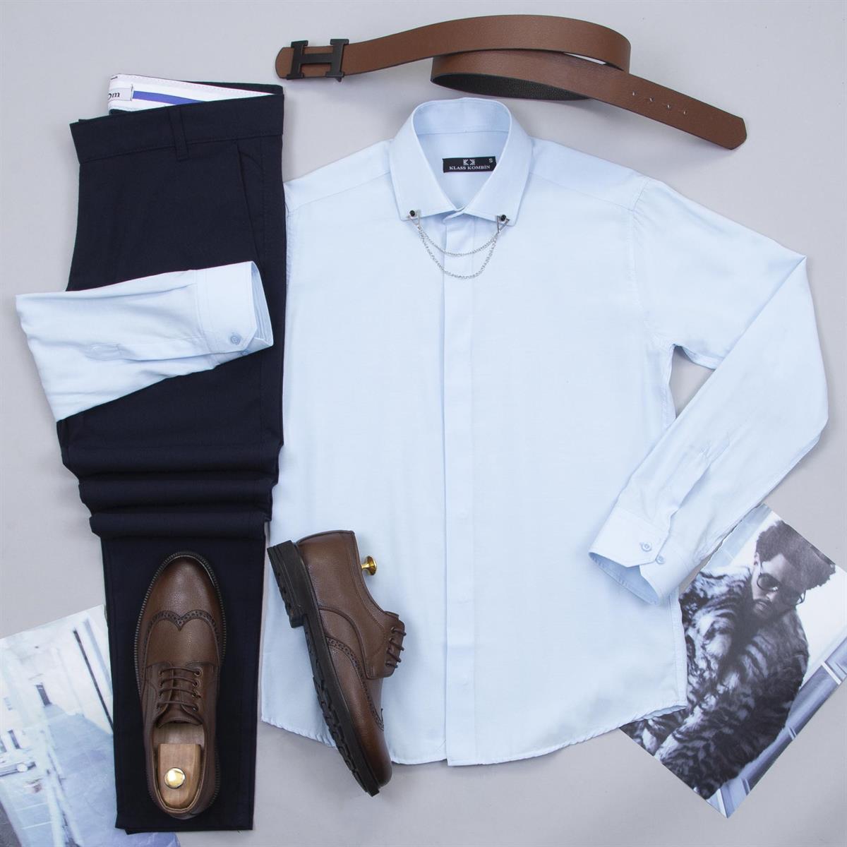 Lacivert Pantolon Mavi Gömlek Ayakkabı Kombin