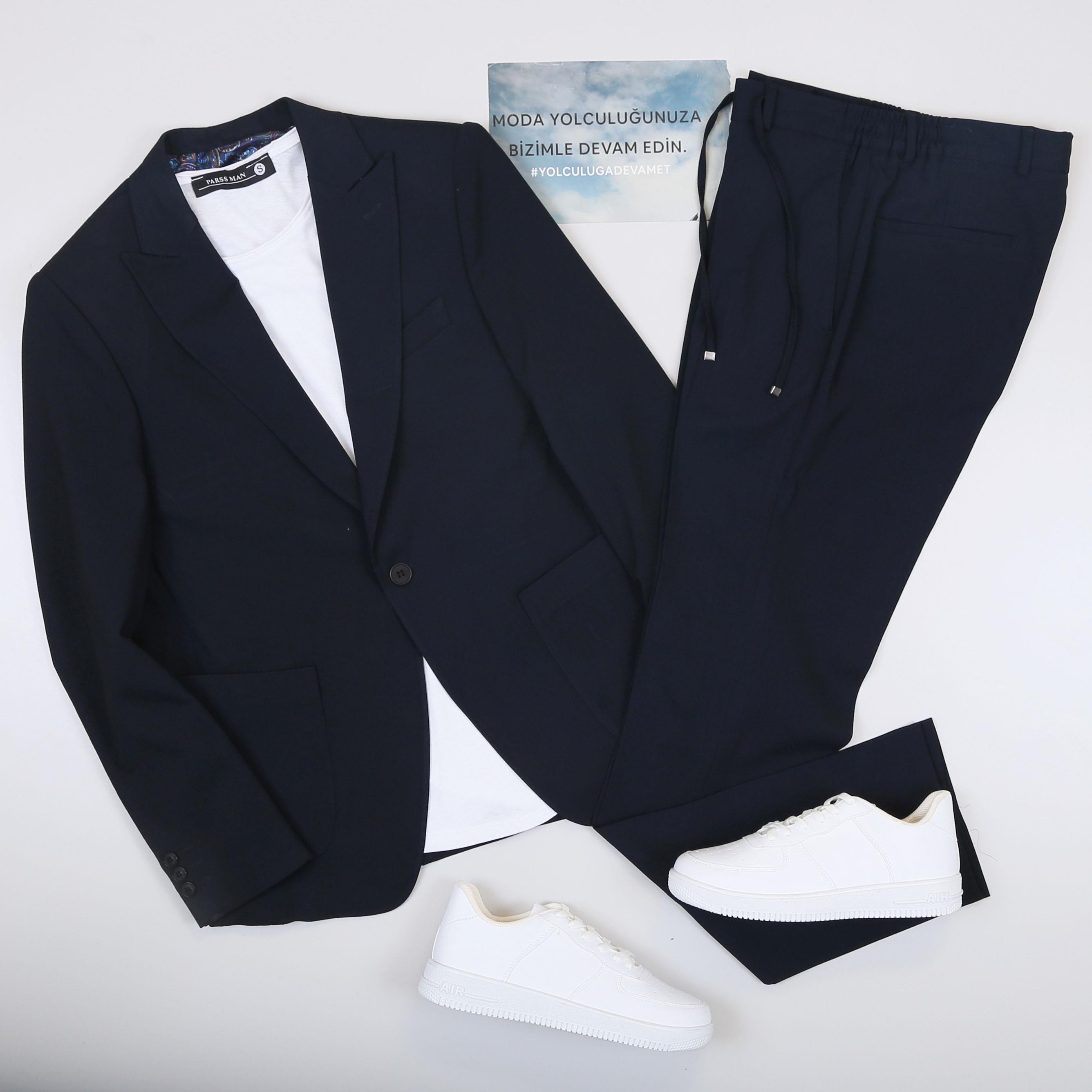 Lacivert Şık Spor Takım Elbise Kombini