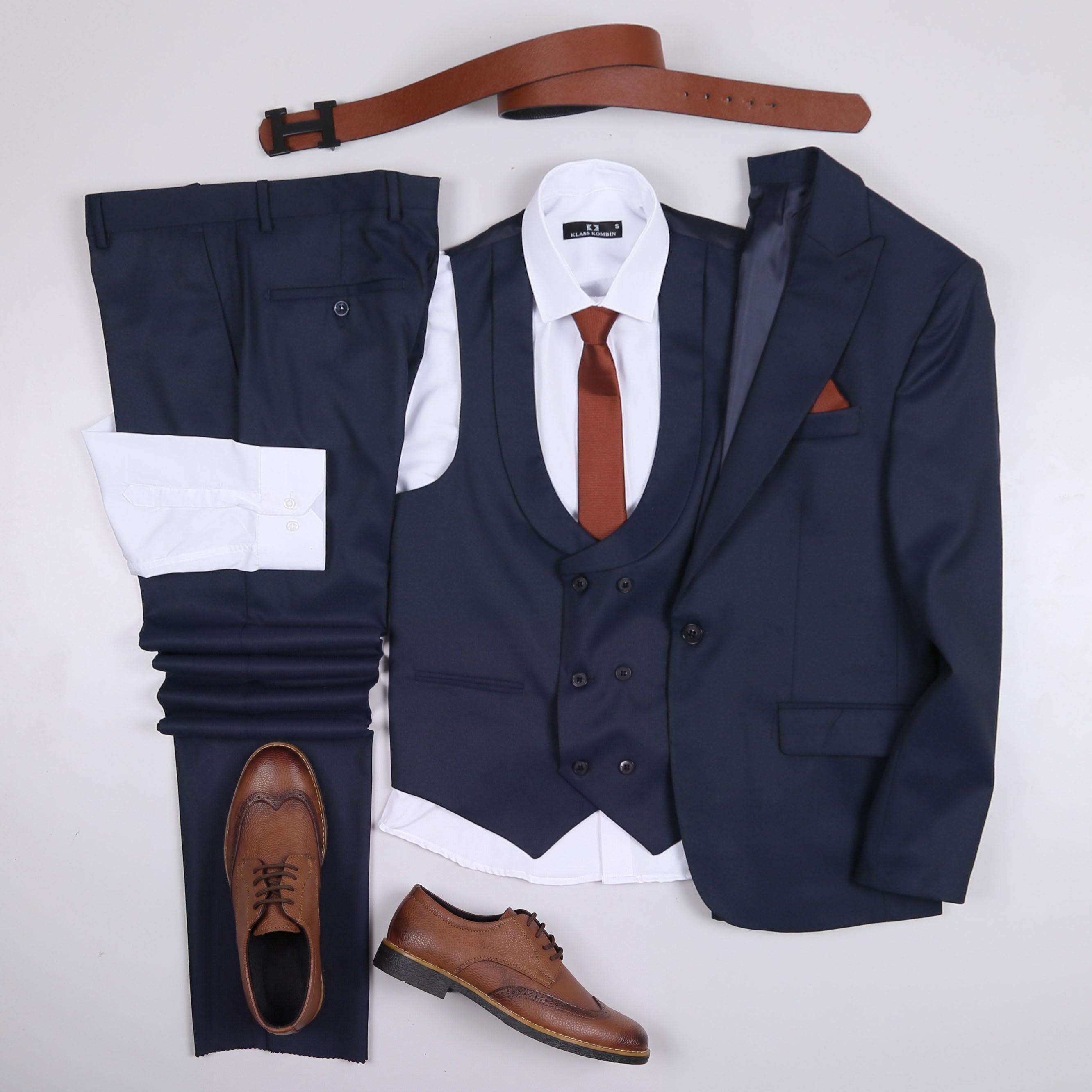 Lacivert Takım Elbise Kombini Erkek | Slim Fit Şık Komple Set 