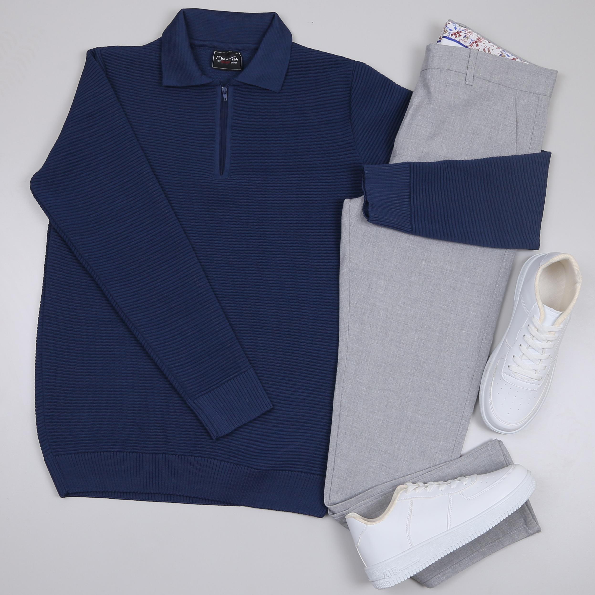 Lacivert triko Kazak Gri kumaş Pantolon