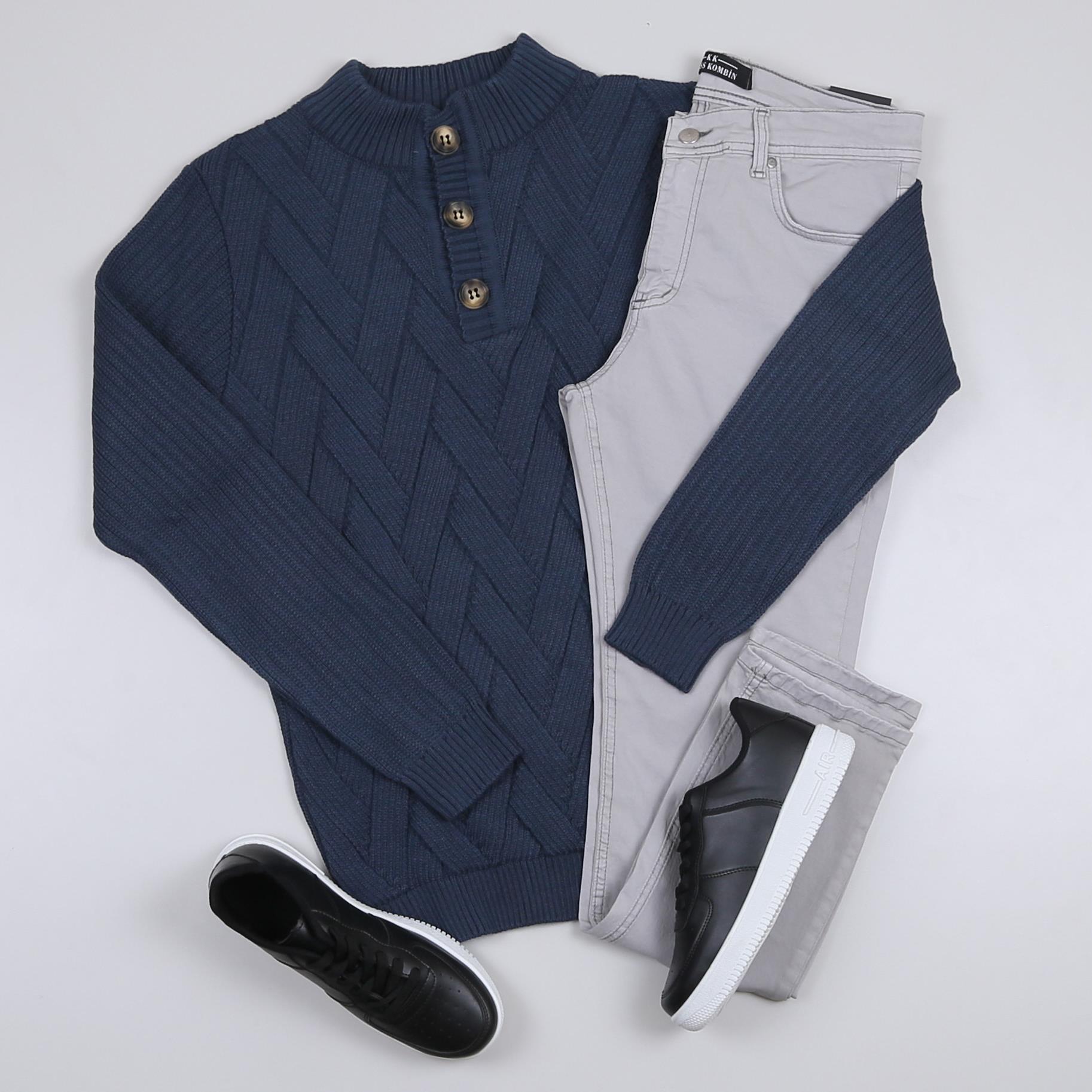 Lacivert Triko Kazak Kot Pantolon Ayakkabı Kombini