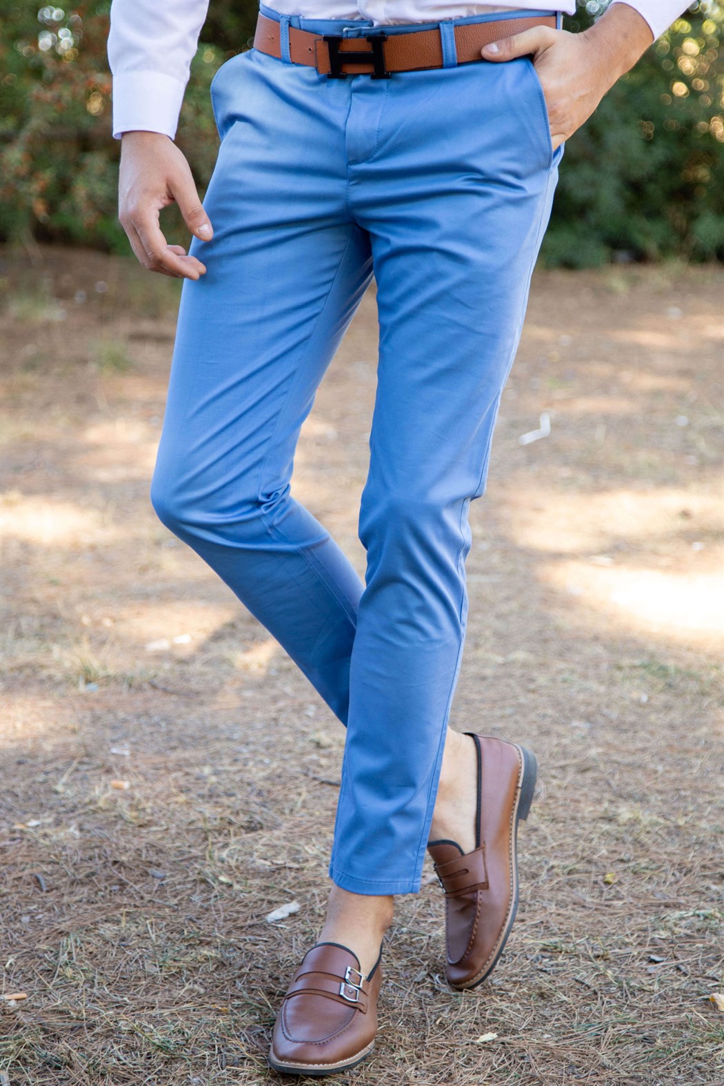 Likralı Mavi Kumaş Pantolon