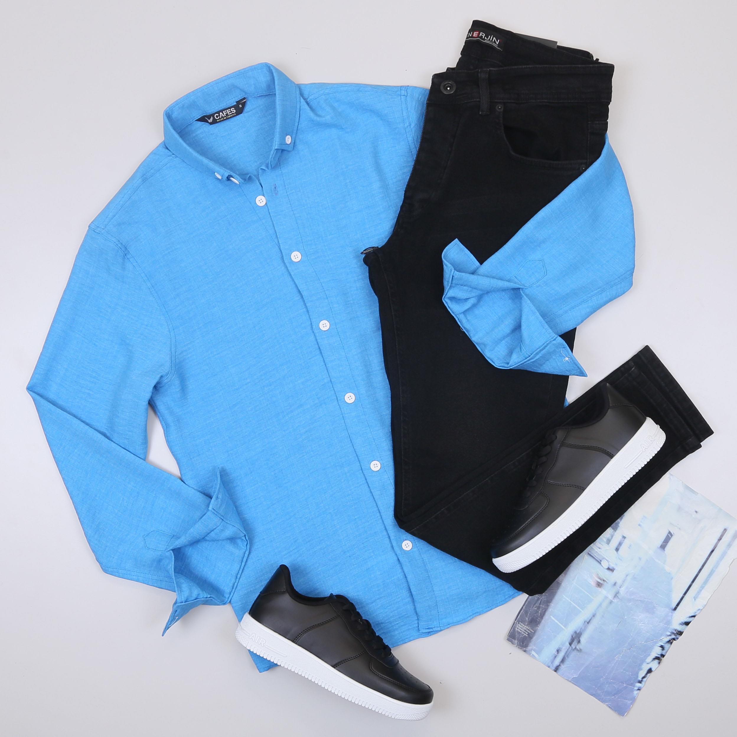 Mavi Gömlek Pantolon Ayakkabı Kombin